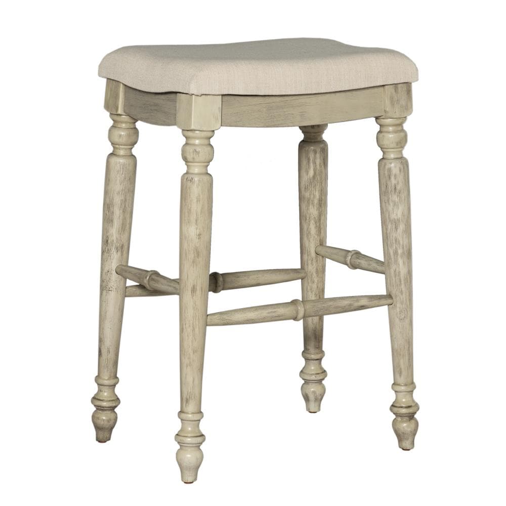 Elegant Whitewash Wood Backless 30" Saddle Barstool