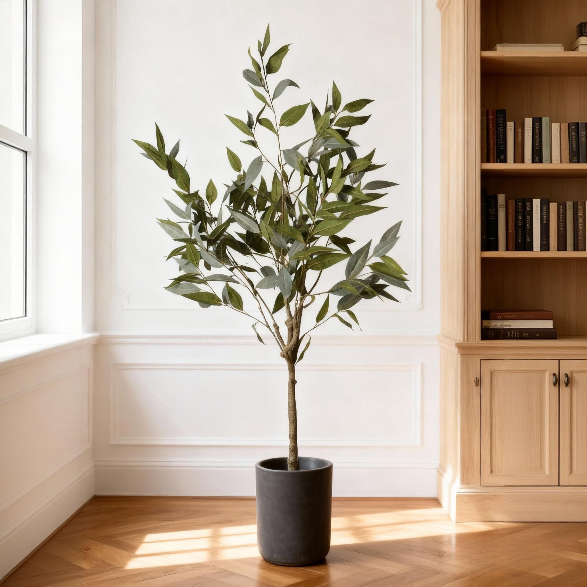 HyperDrop Cart 5FT Green Indoor Artificial Eucalyptus Tree with Black Pot