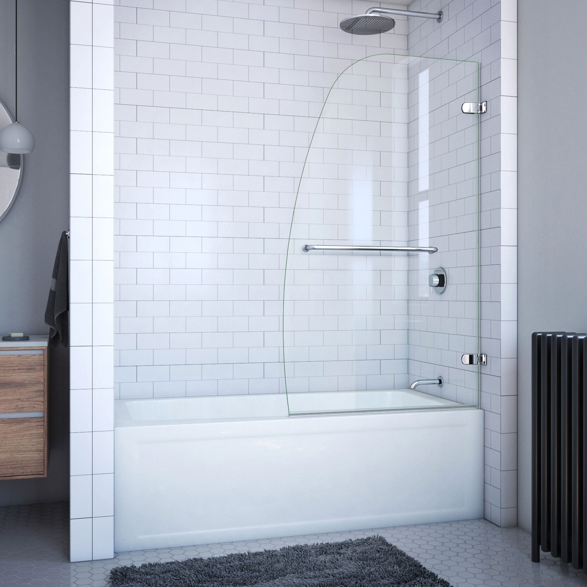 Dreamline Aqua Uno 34 In W X 58 In H Frameless Hinged Chrome Alcove Bathtub Door Clear Glass