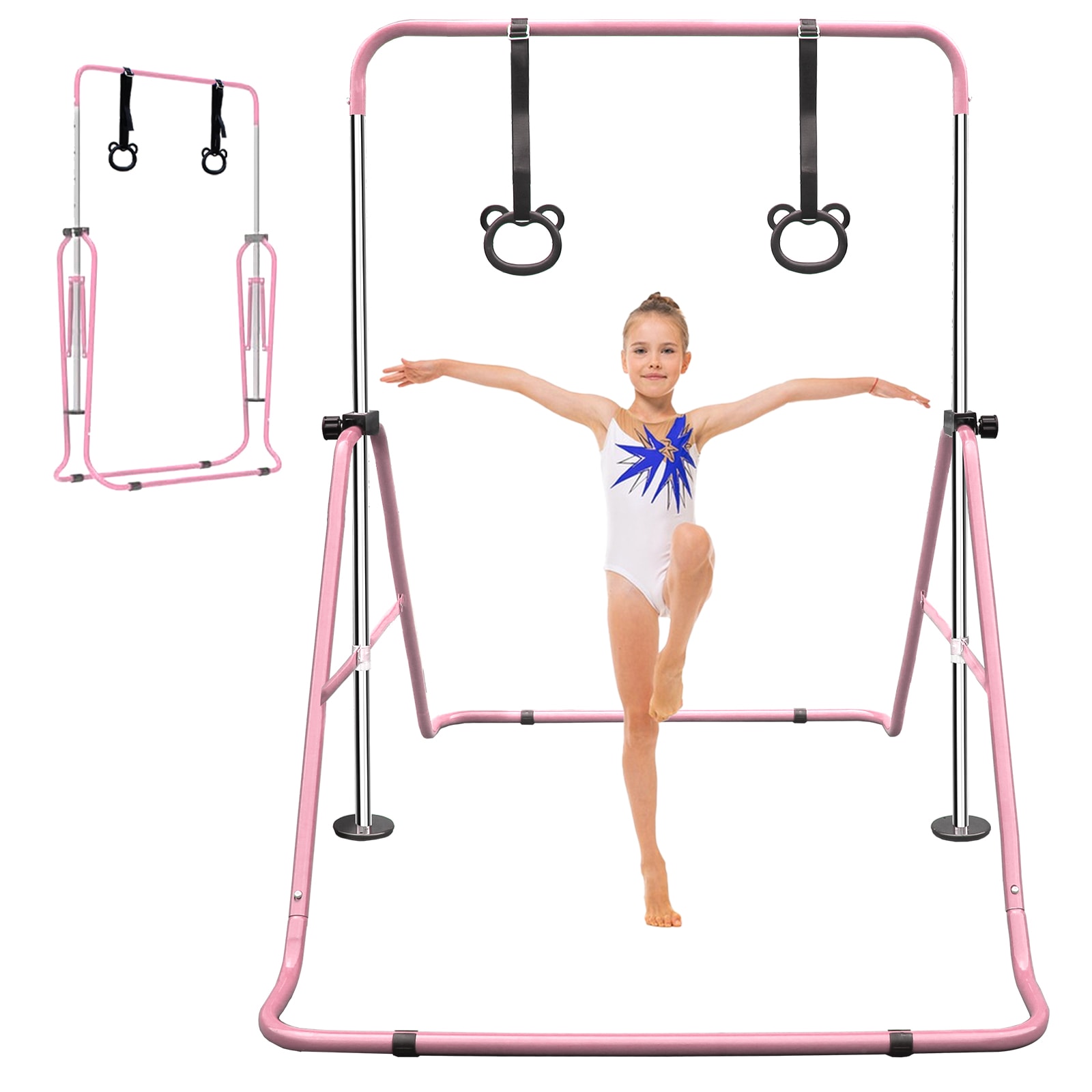 LOVMOR Pink Multi-Functional Adjustable Height Childrens Horizontal Gymnastic Bar With Bear Rings #SF-Y-W1408P204402