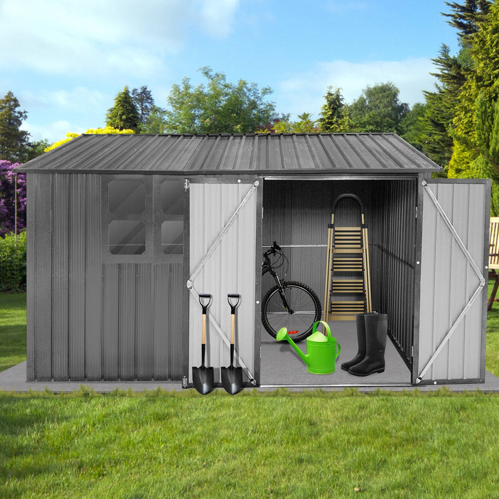 WELLFOR TWSG011-BN 8-Feet x 10-Feet Metal Storage Shed Galvanized steel Storage Shed