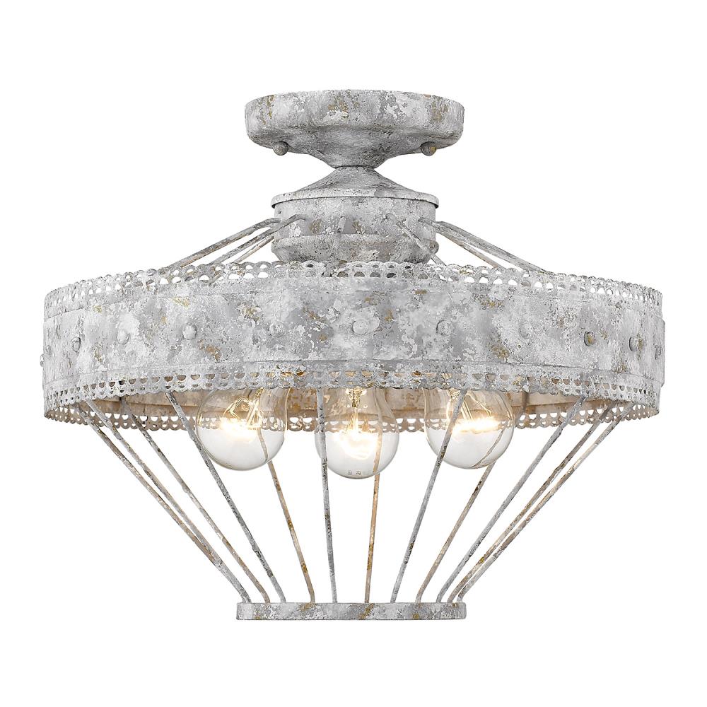 Golden Lighting 7856-SF OY Ferris 3 -Light 15-in White Semi Flush Mount Light