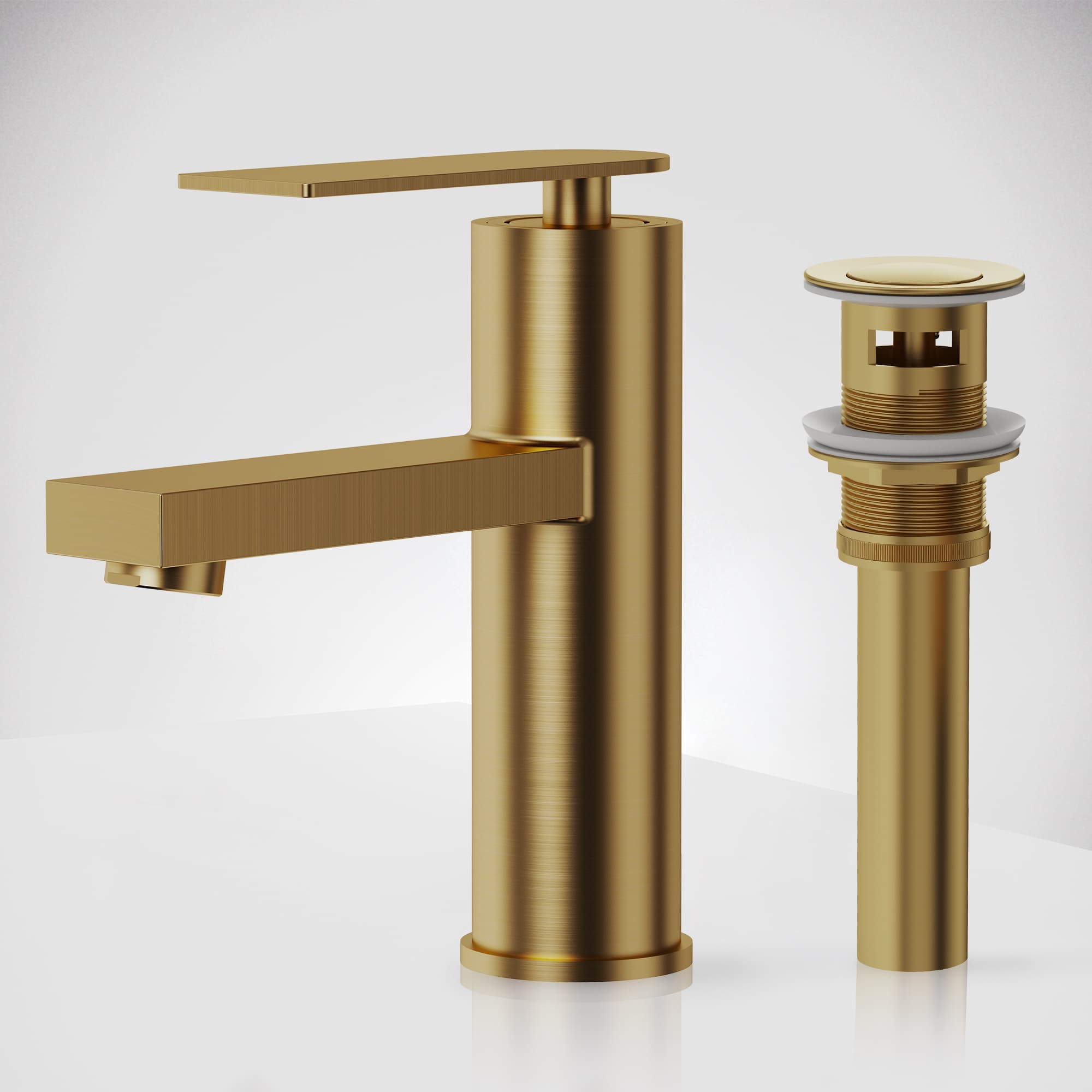 EVERSTEIN Brushed Gold Single Hole Bathroom Faucet with Drain