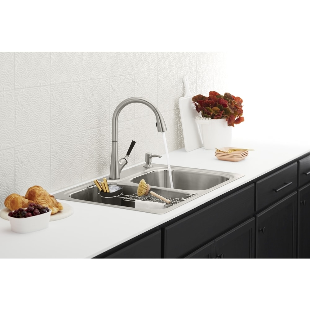 Moen Lainie Dual-mount 33-in x 22-in Stainless Steel Double Offset Bowl  2-Hole Kitchen Sink All-in-one Kit in the Kitchen Sinks department at