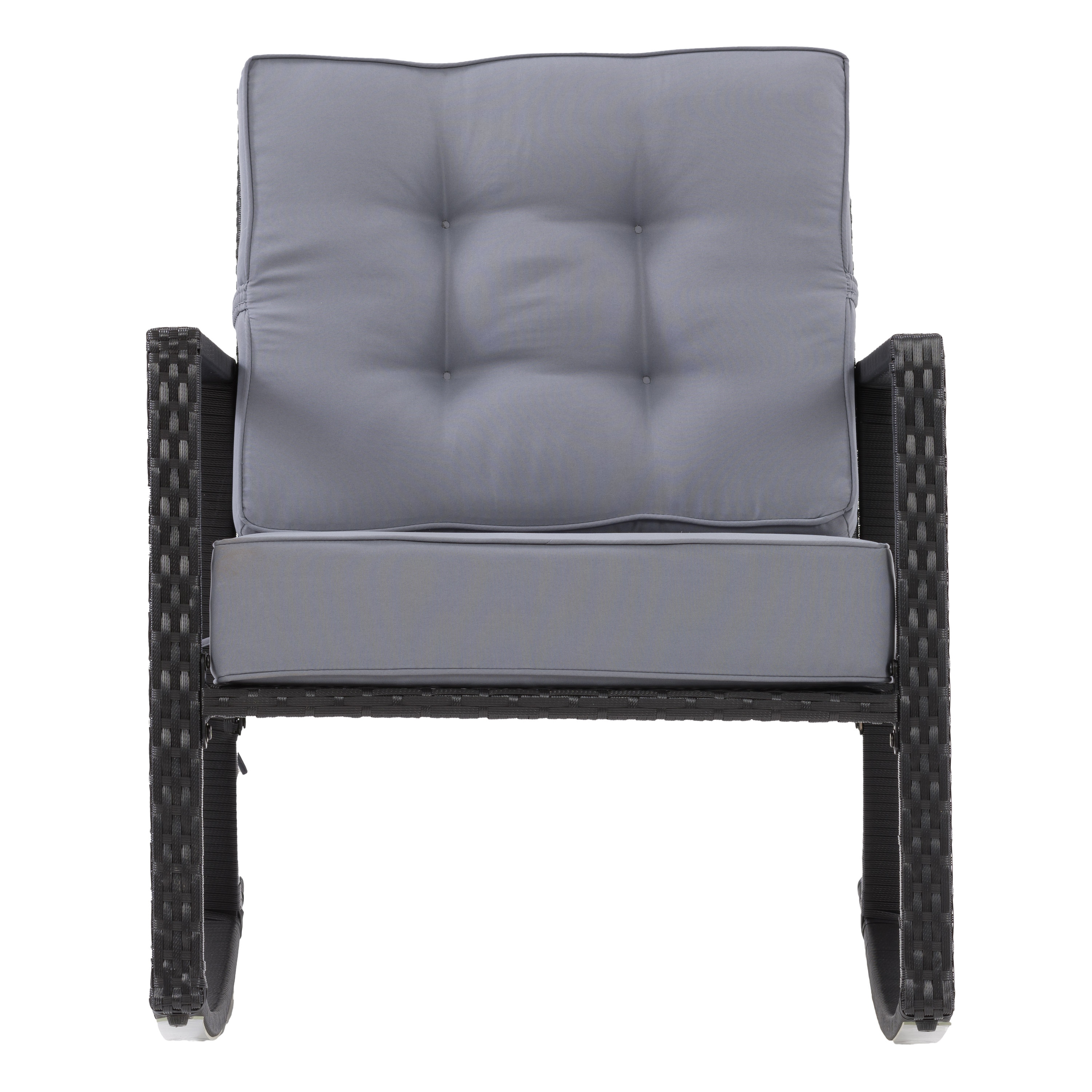 Parksville Black Wicker Rocking Chair with Gray Cushions