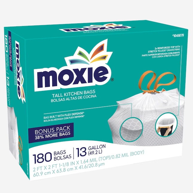 MOXIE 13-Gallons White Plastic Kitchen Drawstring Trash Bag (180-Count) in  the Trash Bags department at