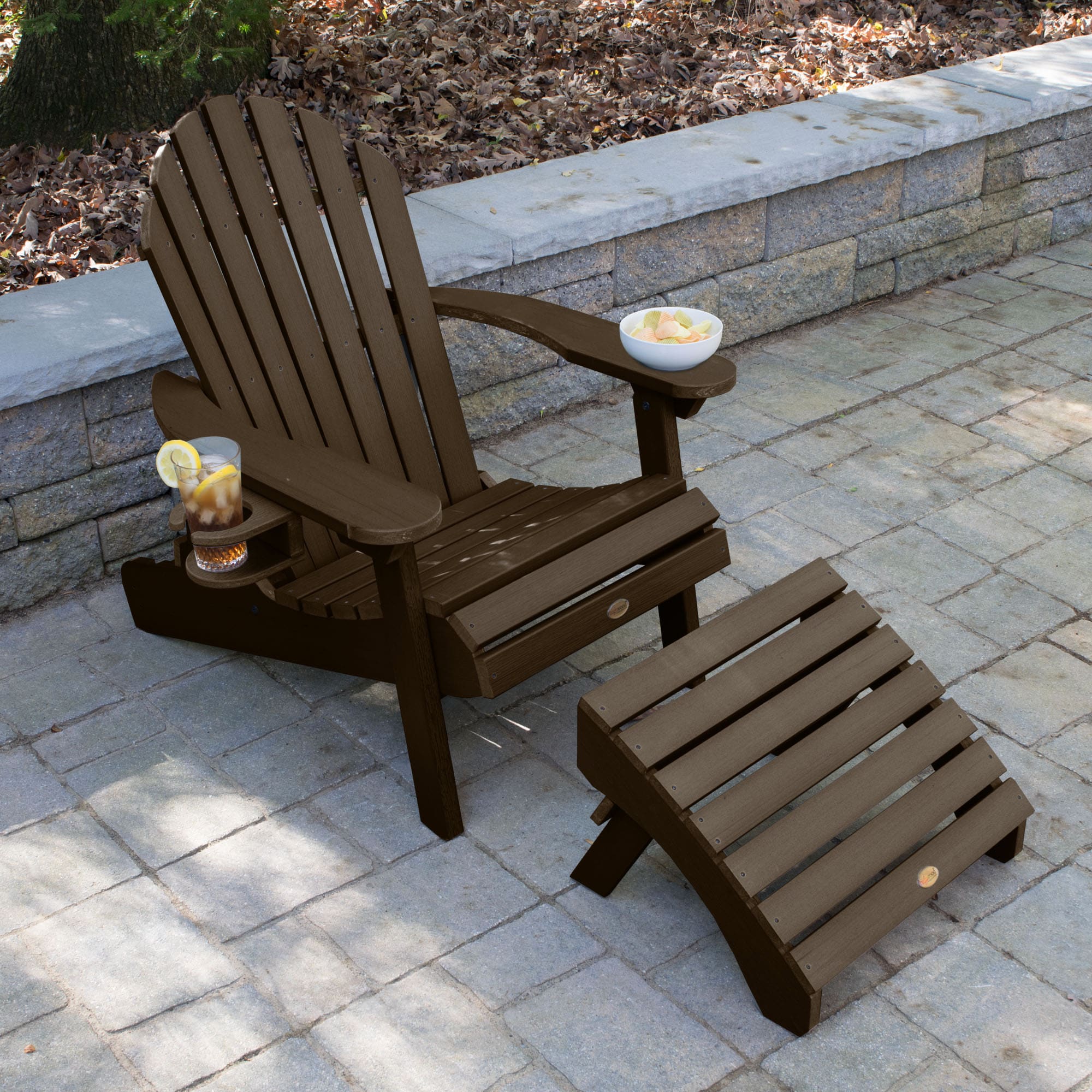 highwood AD-KITCHL5-ACE The Adirondack Weathered Acorn Poly-lumber Frame Stationary Conversation Chair with Slat Seat