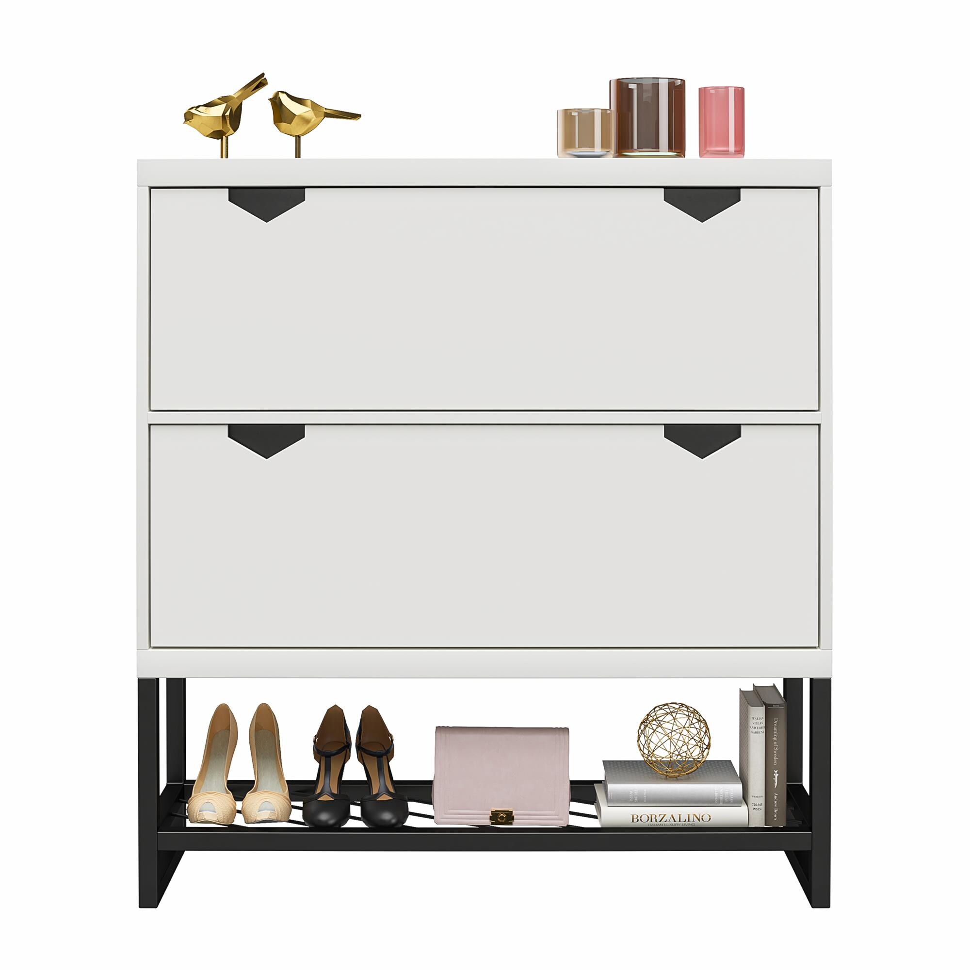 Ameriwood Home CosmoLiving by Cosmopolitan Brielle Entryway Shoe Storage, White in the Hall 
