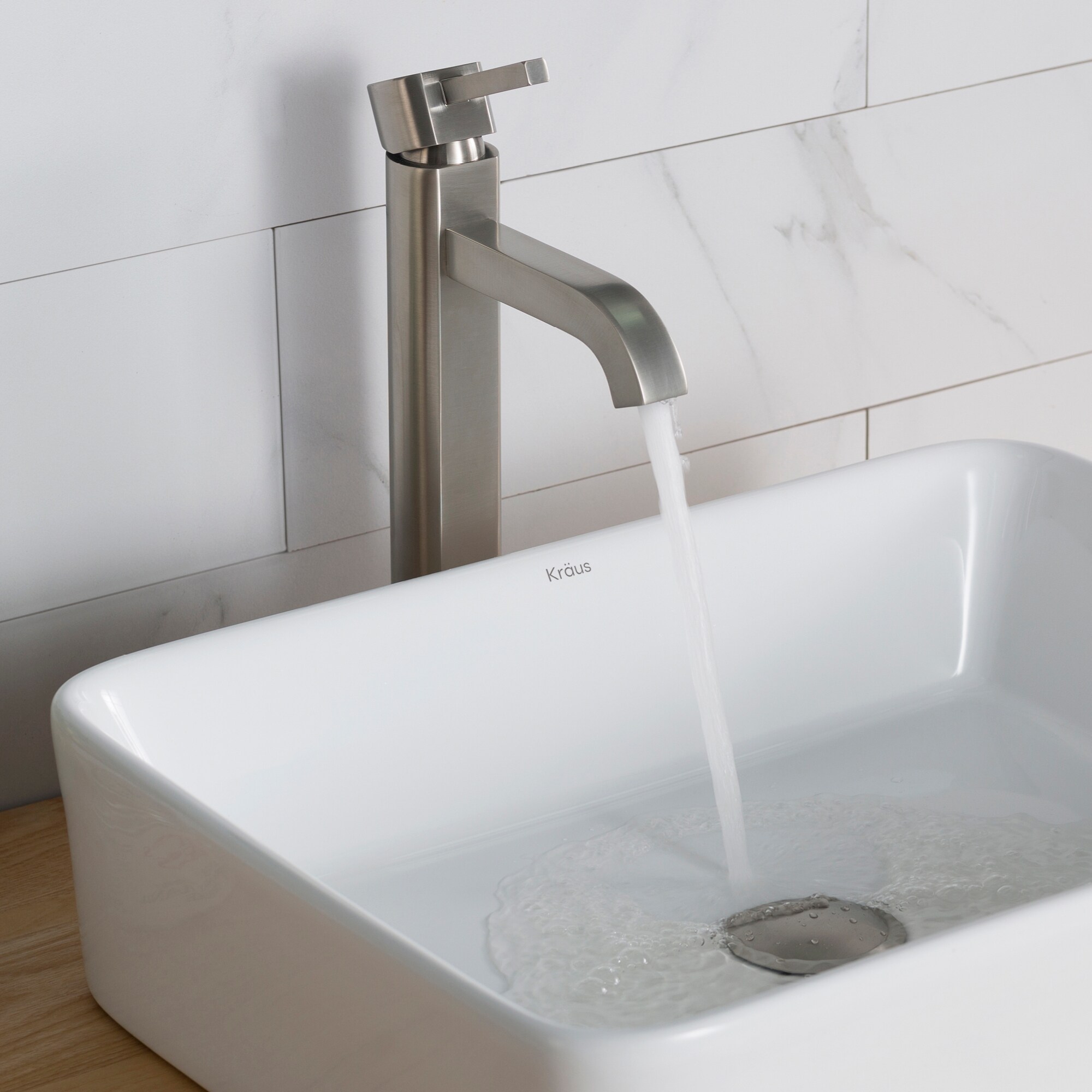 Satin Nickel Modern Single Hole Vessel Faucet
