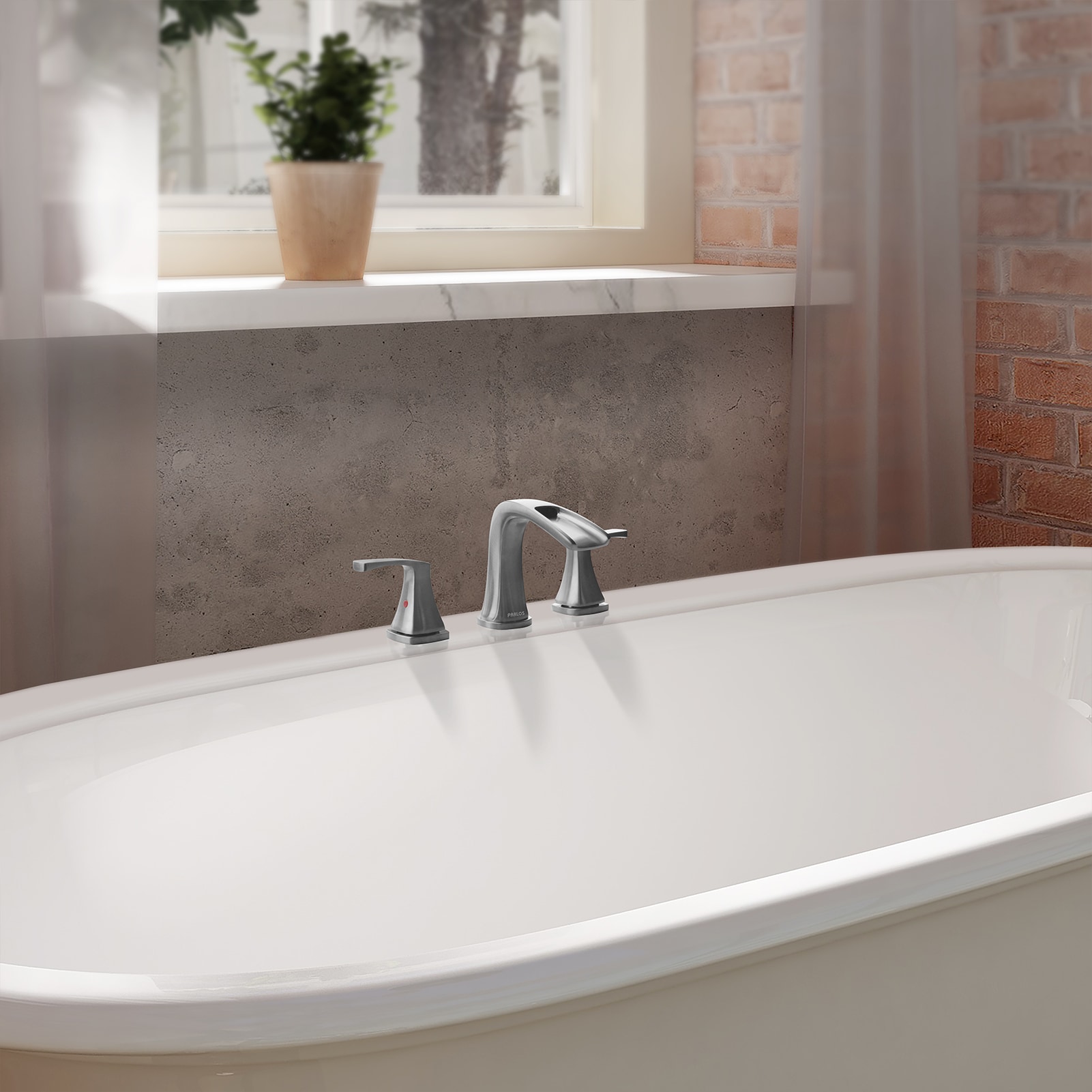 Doris Brushed Nickel 2-Handle Waterfall Roman Tub Faucet