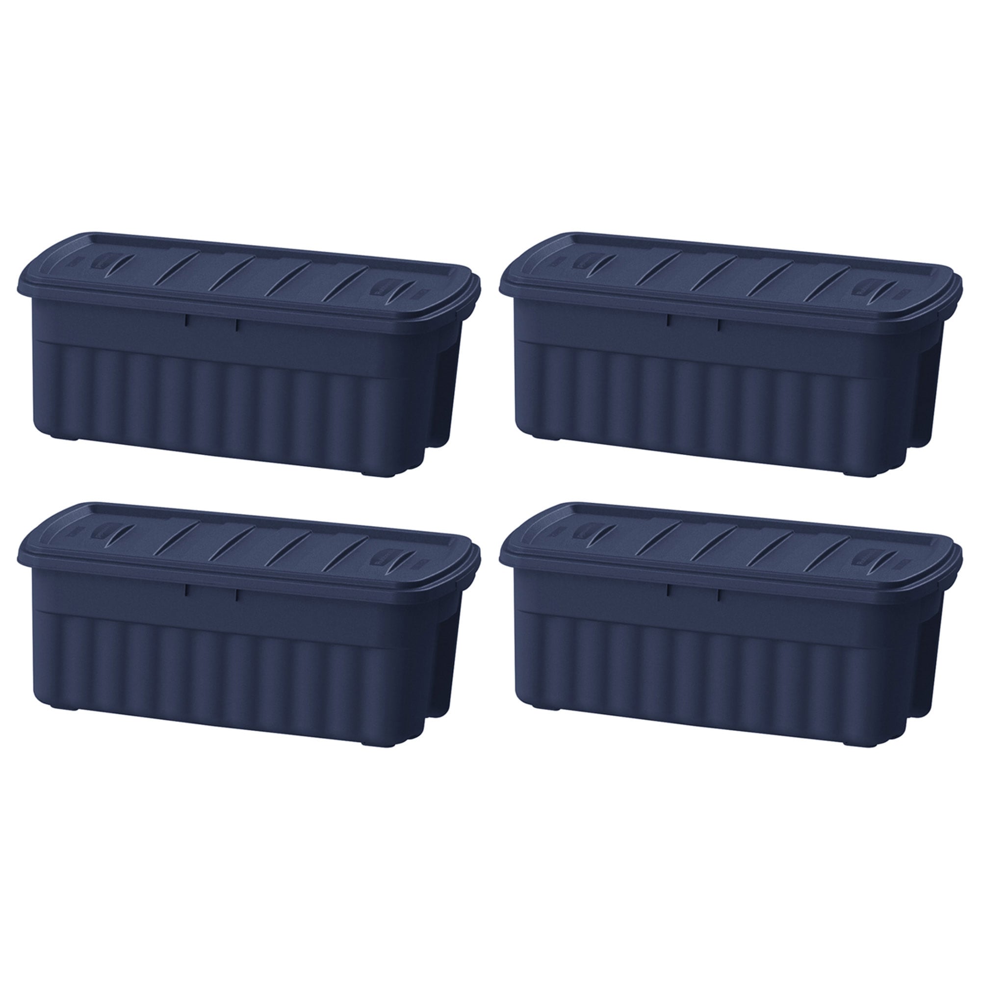 Rubbermaid Roughneck RMRT500000 Jumbo Storage Box, Polyethylene, Blue, 42.7  in L, 21.4 in W, 18 in H 50 Gal, Blue (Pack of 4)
