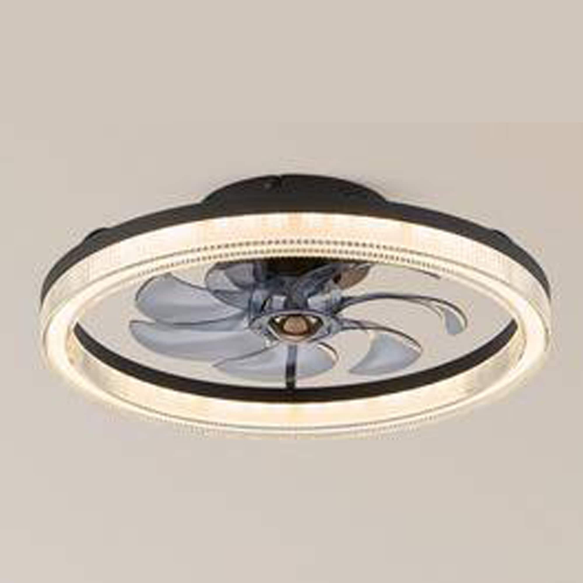 Antoine BLW011 20-in Color-Changing Integrated LED Flush Mount Black with PC Blades Cage Ceiling Fan With Light - Remote Included ( 7 -Blade )