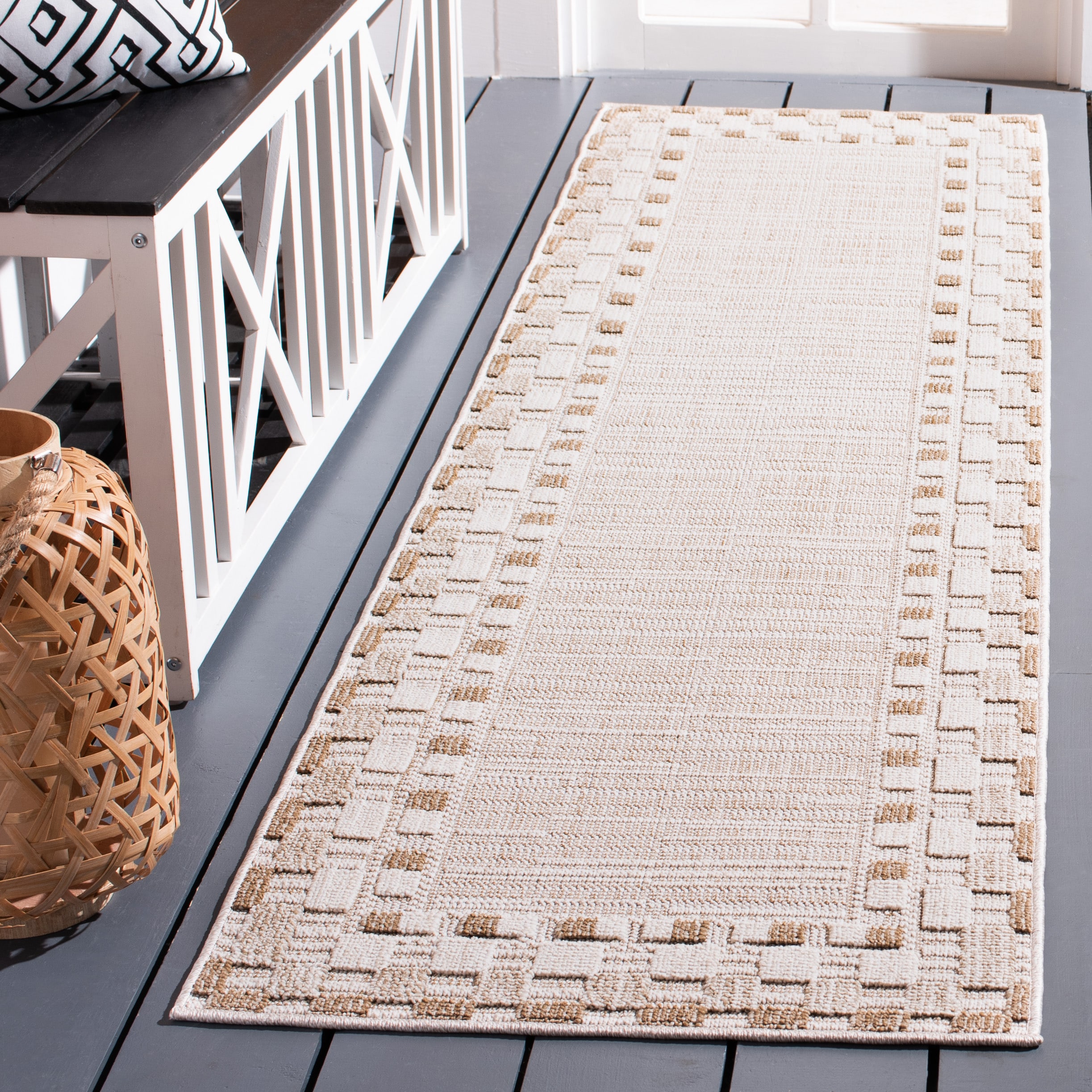 Safavieh GLB216B-28 Global 2 x 8 (ft) Synthetic Beige/Light Beige Rectangular Indoor/Outdoor Solid Runner rug