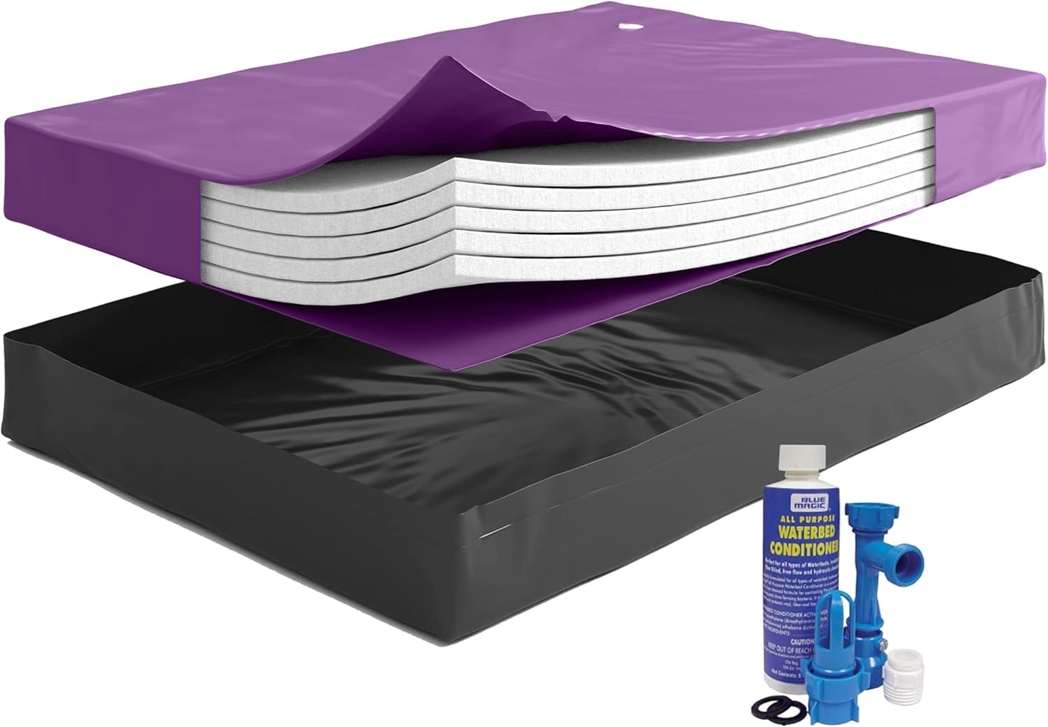 Boyd Sleep WAVELESS 95 Percent Hardside Waterbed Mattress Bundle: Includes Fill and Drain Kit - 8oz Water Conditioner and Stand-Up Liner - Heavy Duty Vinyl- Frame Purchased Separately - Queen Size #MT00817BQN