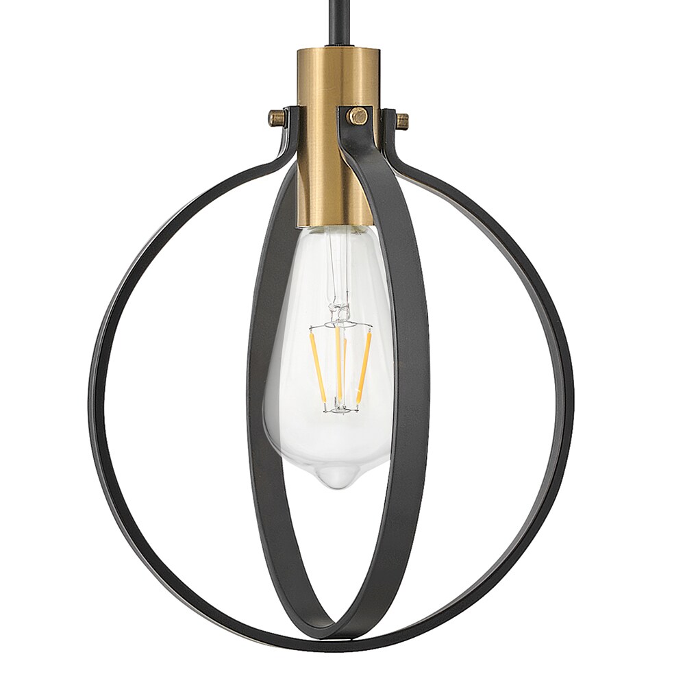 Cirque Modern Black Orb Pendant with Lacquered Brass Accents