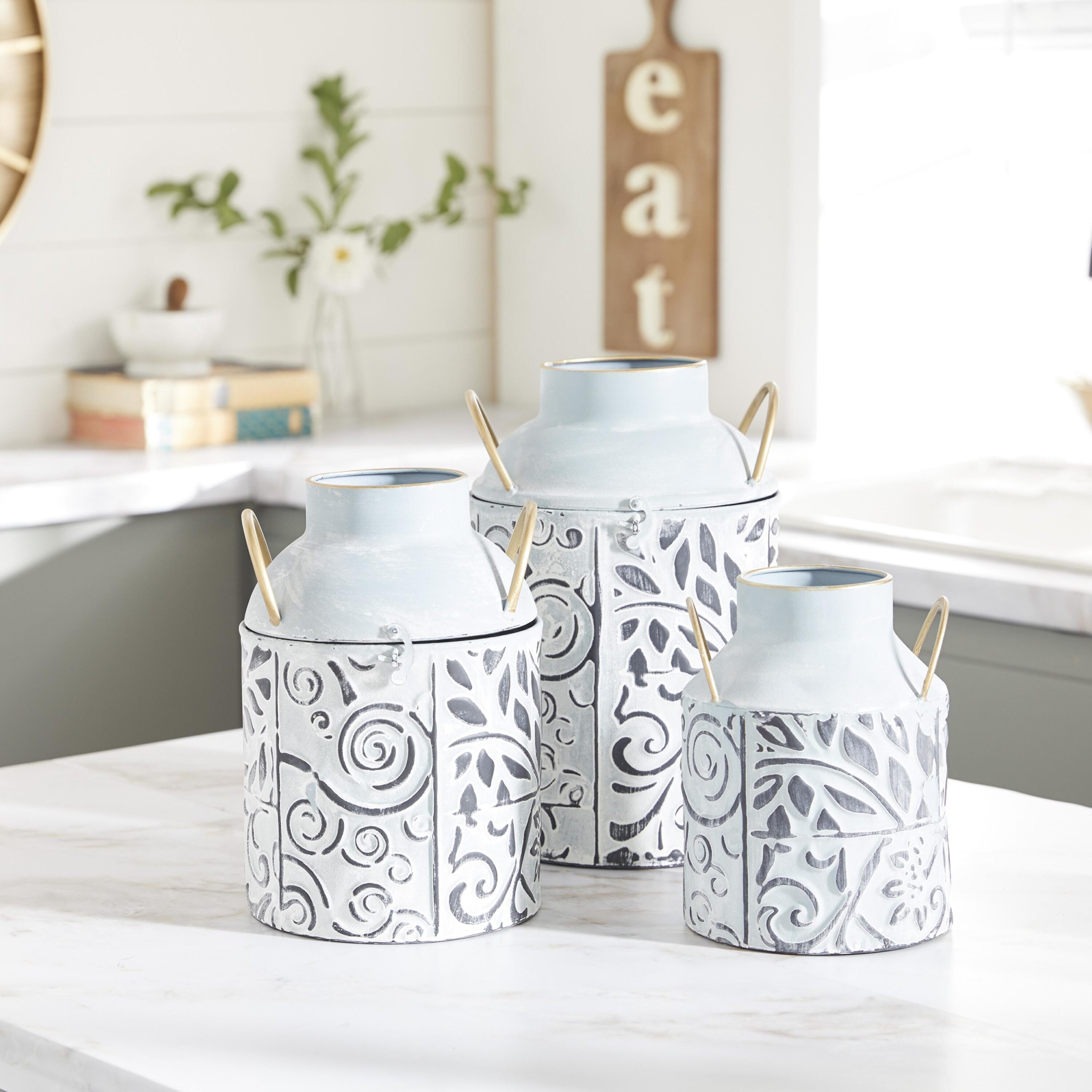 Grayson Lane 92147 3 -Pack Blue Iron Farmhouse Vase