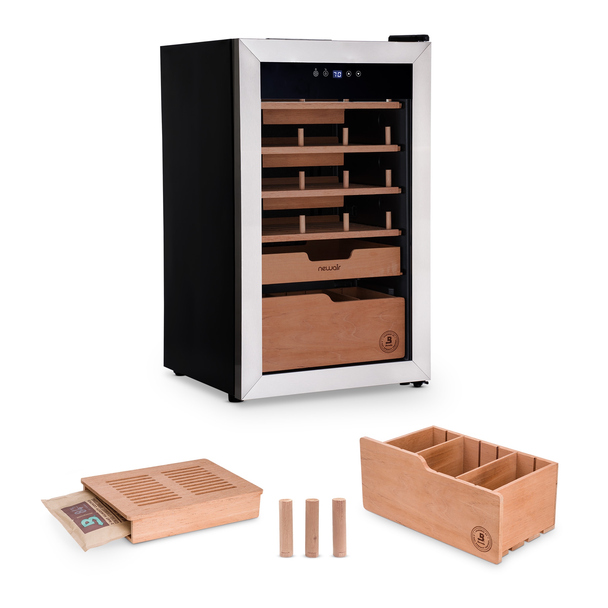 NewAir NCH500SSB0 29.13-in x 16.93-in x 17.72-in Black and Stainless Steel Freestanding Cabinet humidor (Holds 500 Cigars)