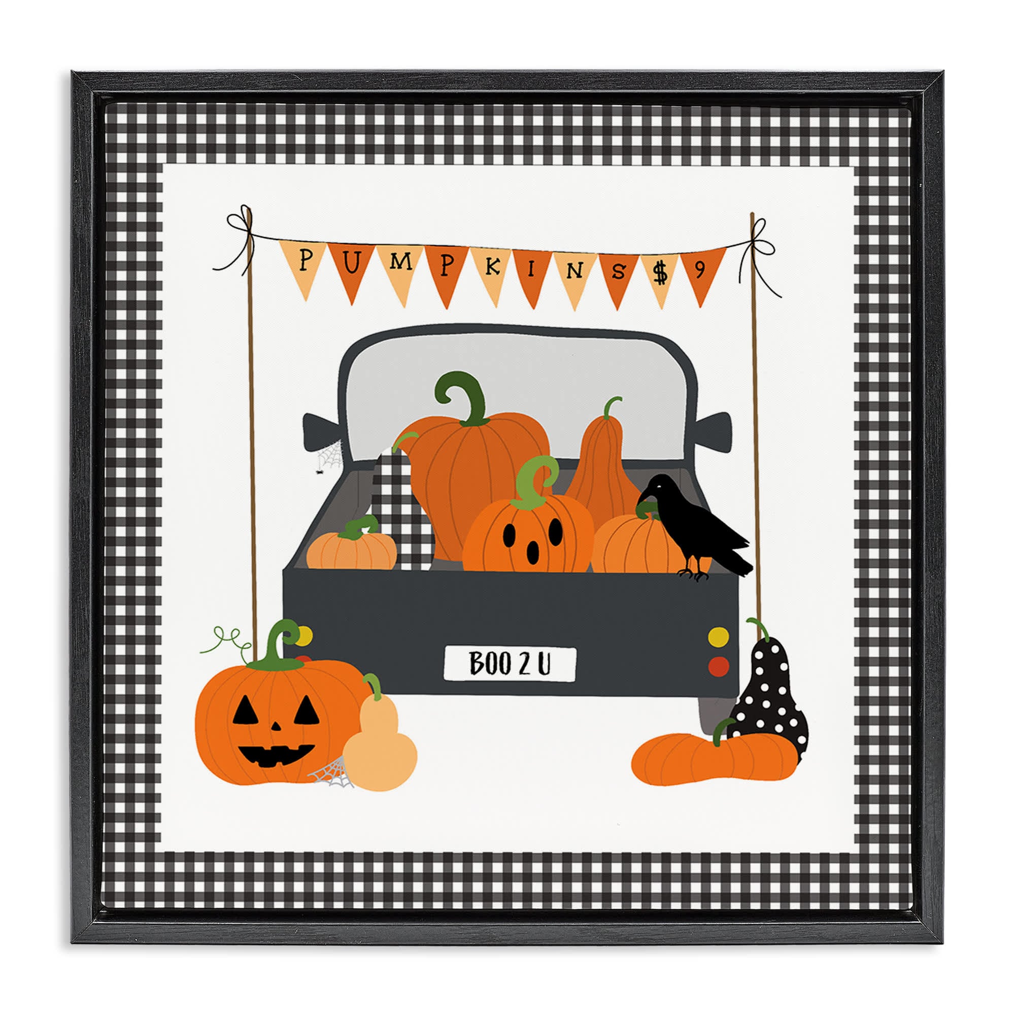 Stupell Industries BT-495-FFB-17X17 Pumpkin Truck with Gingham Border Black Framed Floater Canvas Wall Art By Sazerelli Designs 18 x 18