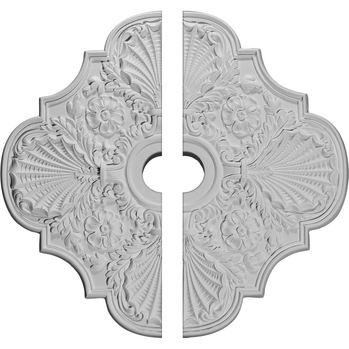 Ekena Millwork CM29FW2 Flower 29-in W x 29-in L Architectural White Polyurethane Split Ceiling Medallion