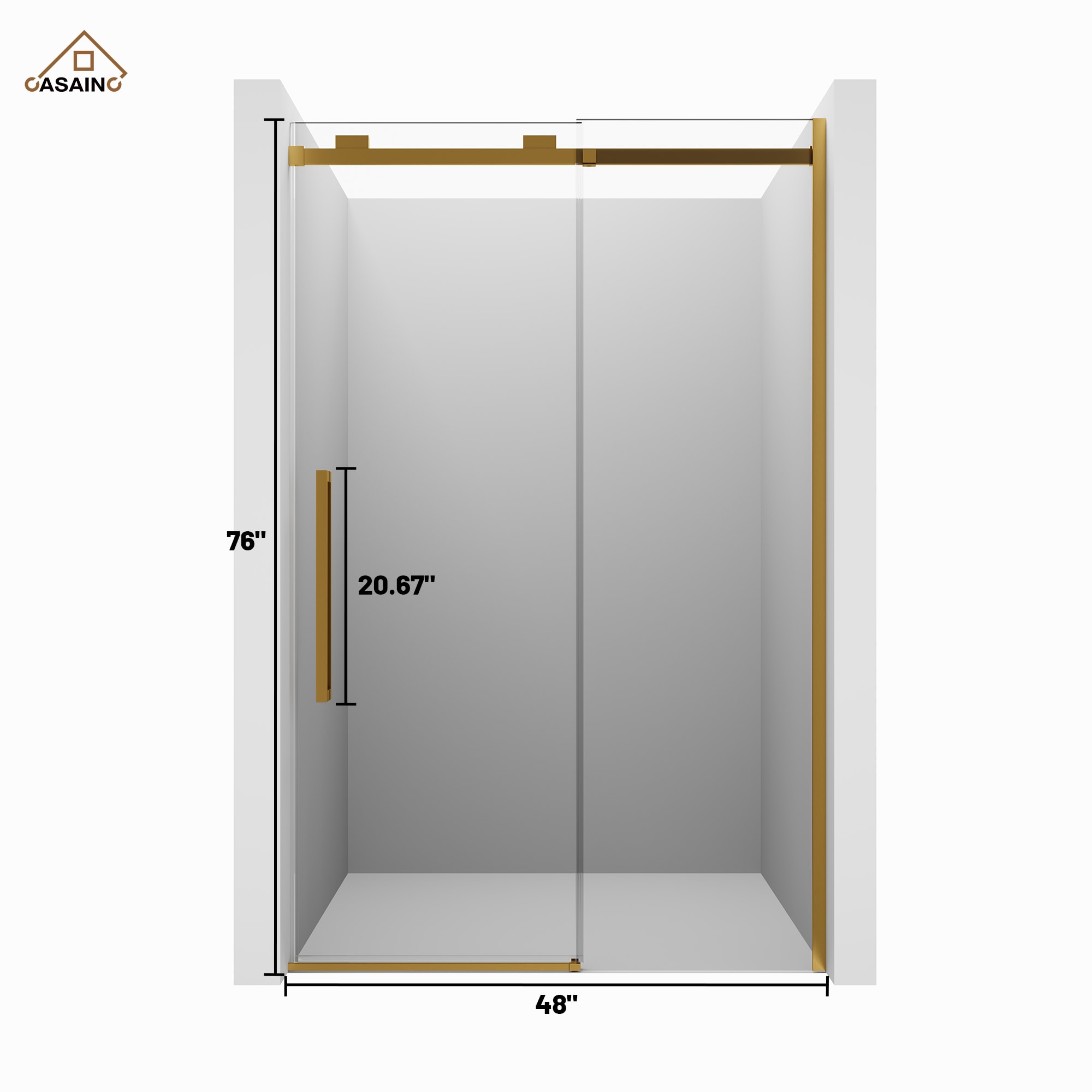 CASAINC Brushed Gold 44-in to 48-in W x 76-in H Framed Clear Glass Sliding Soft Close Shower door