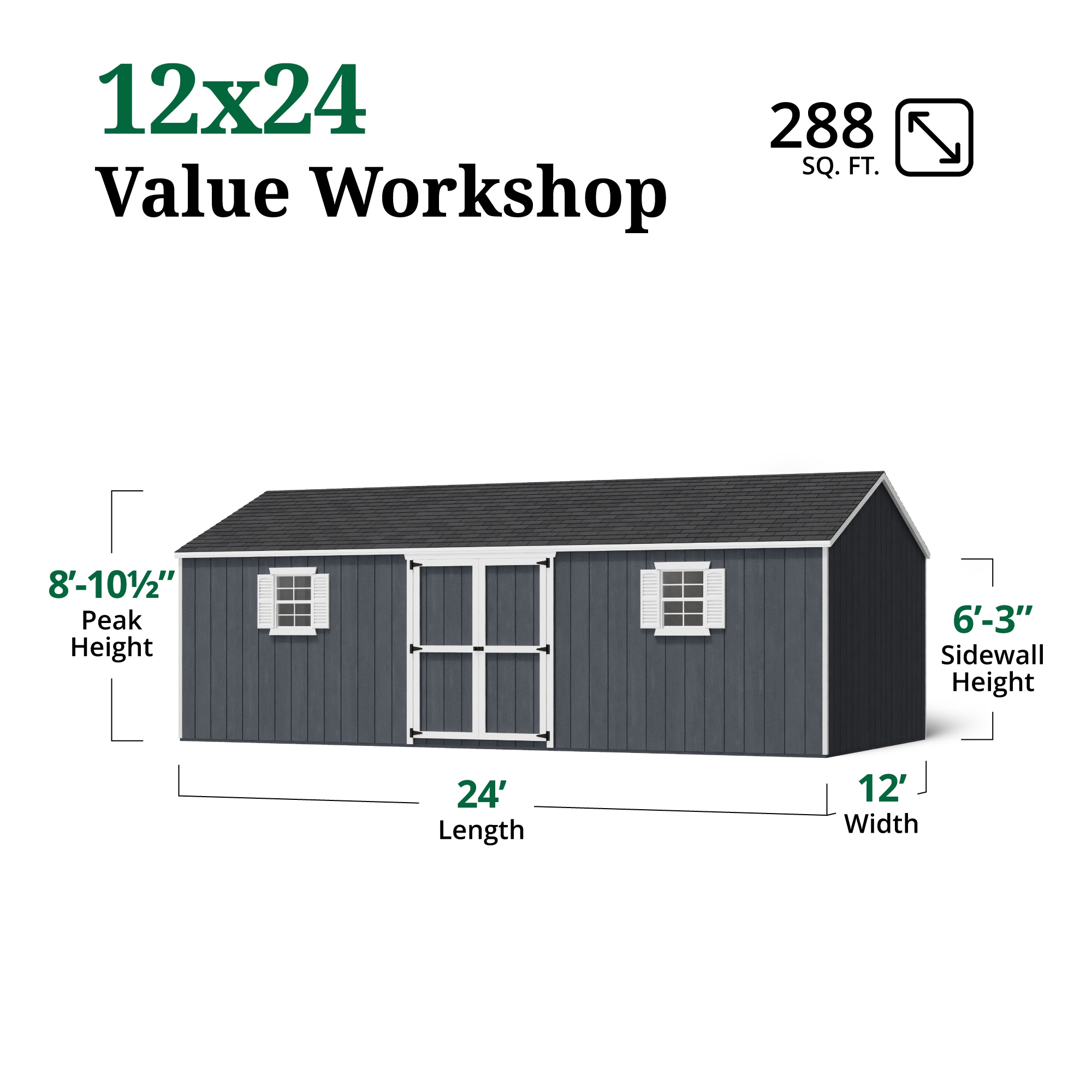 Little Cottage Co 12X24 VWS-PC-FK Wood-Storage-Buildings - View #3