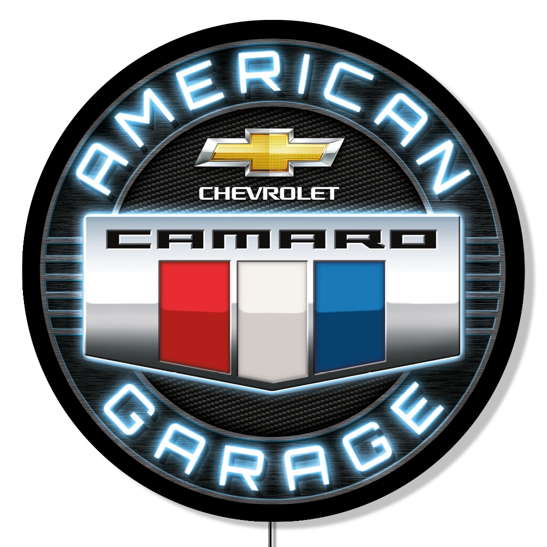 Chevrolet LEDCAMAROSHIELD Backlit LED Sign - Chevy Camaro2 Natural 23-Inches H x 23-Inches W Vintage/Retro Sign