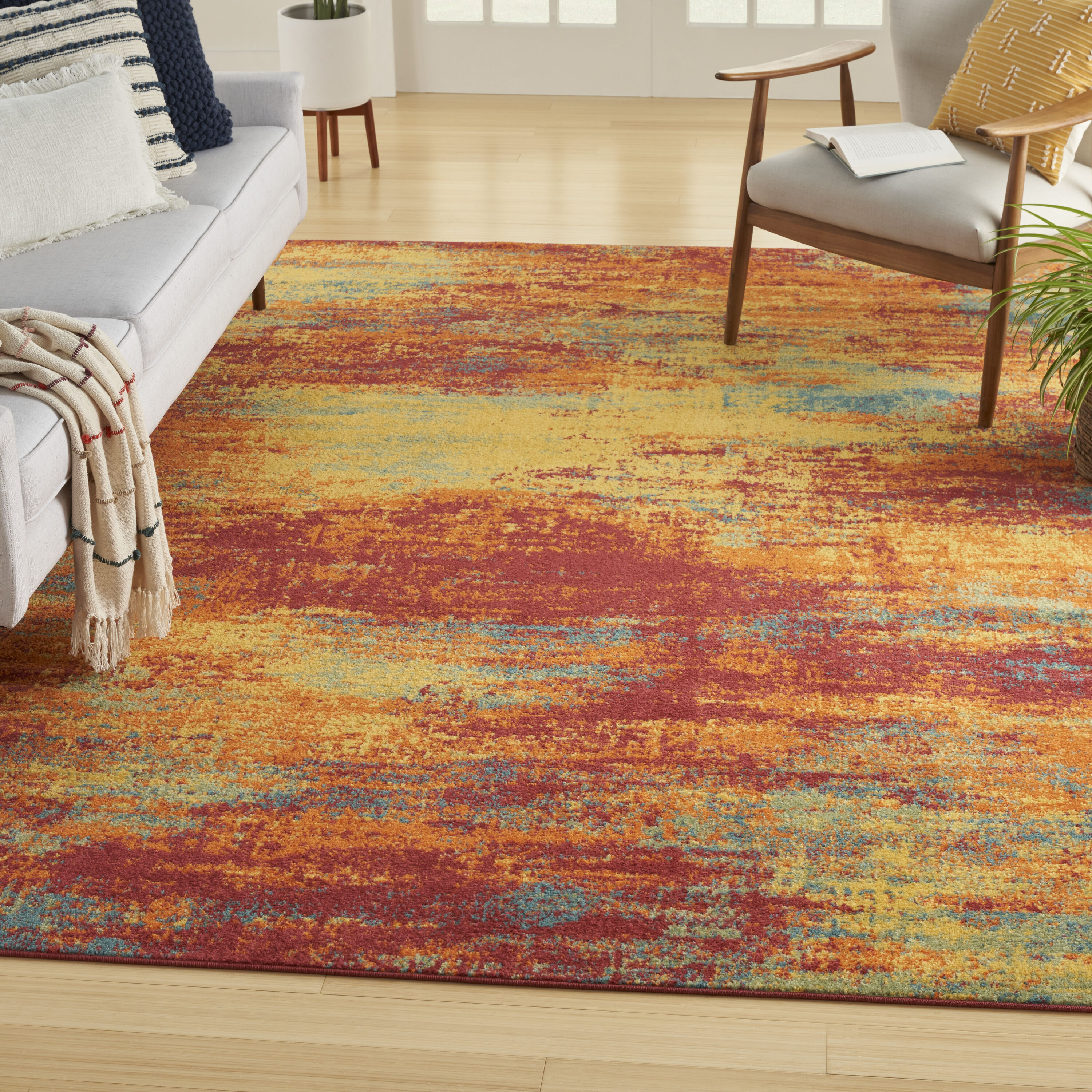 Nourison Home 099446941114 Essentials 8 x 10 (ft) Loomed Polypropylene Flame Rectangular Indoor/Outdoor Abstract Area rug