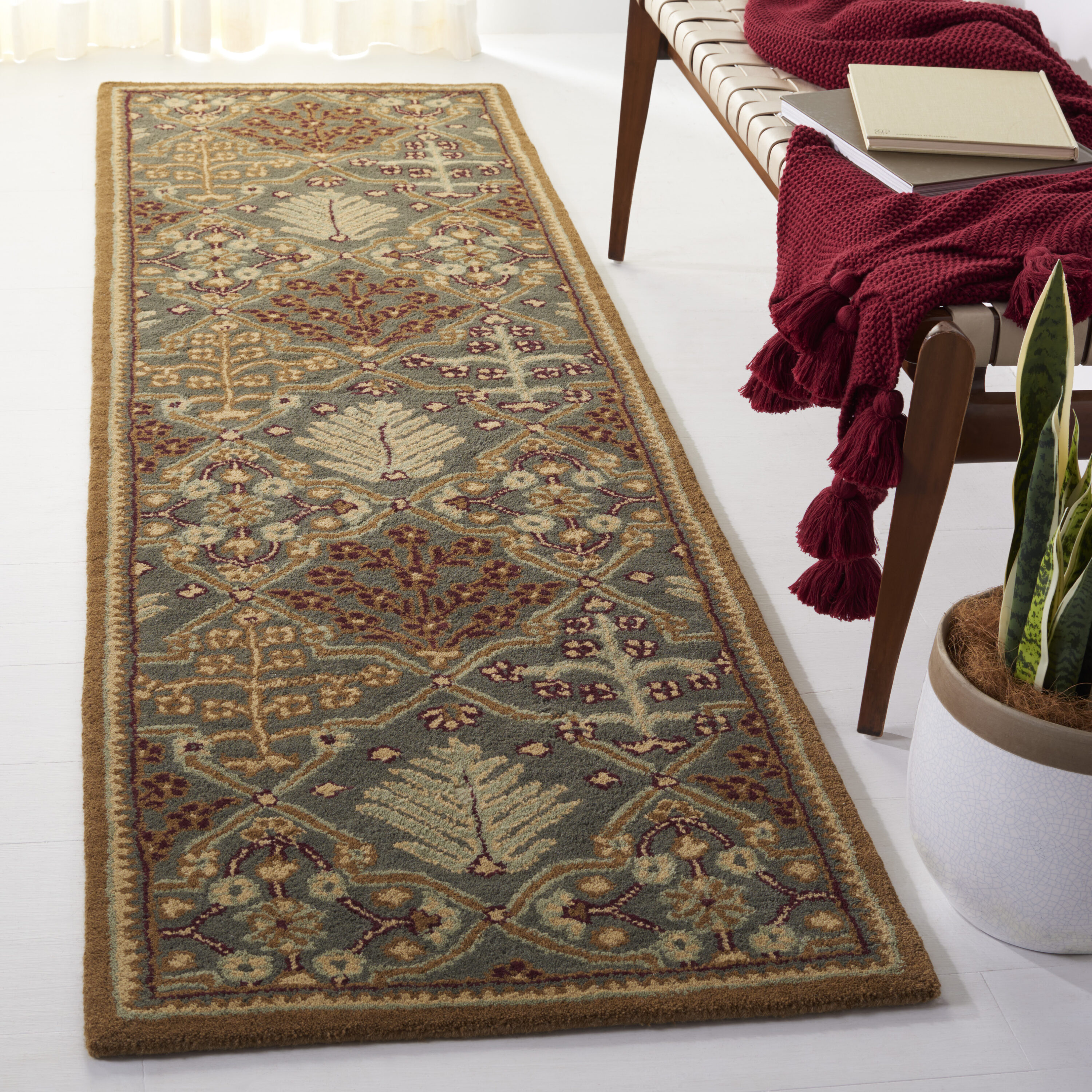  At613 Light Blue/Gold Traditional 2ft-3in x 14ft Runner Rug