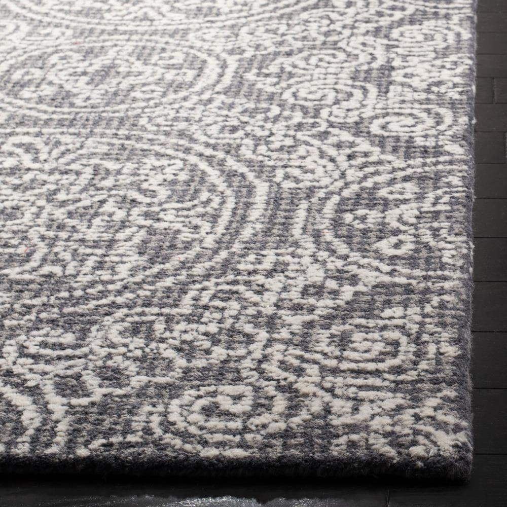 Gray Abstract Handmade Wool Rectangular Area Rug 5' x 8'