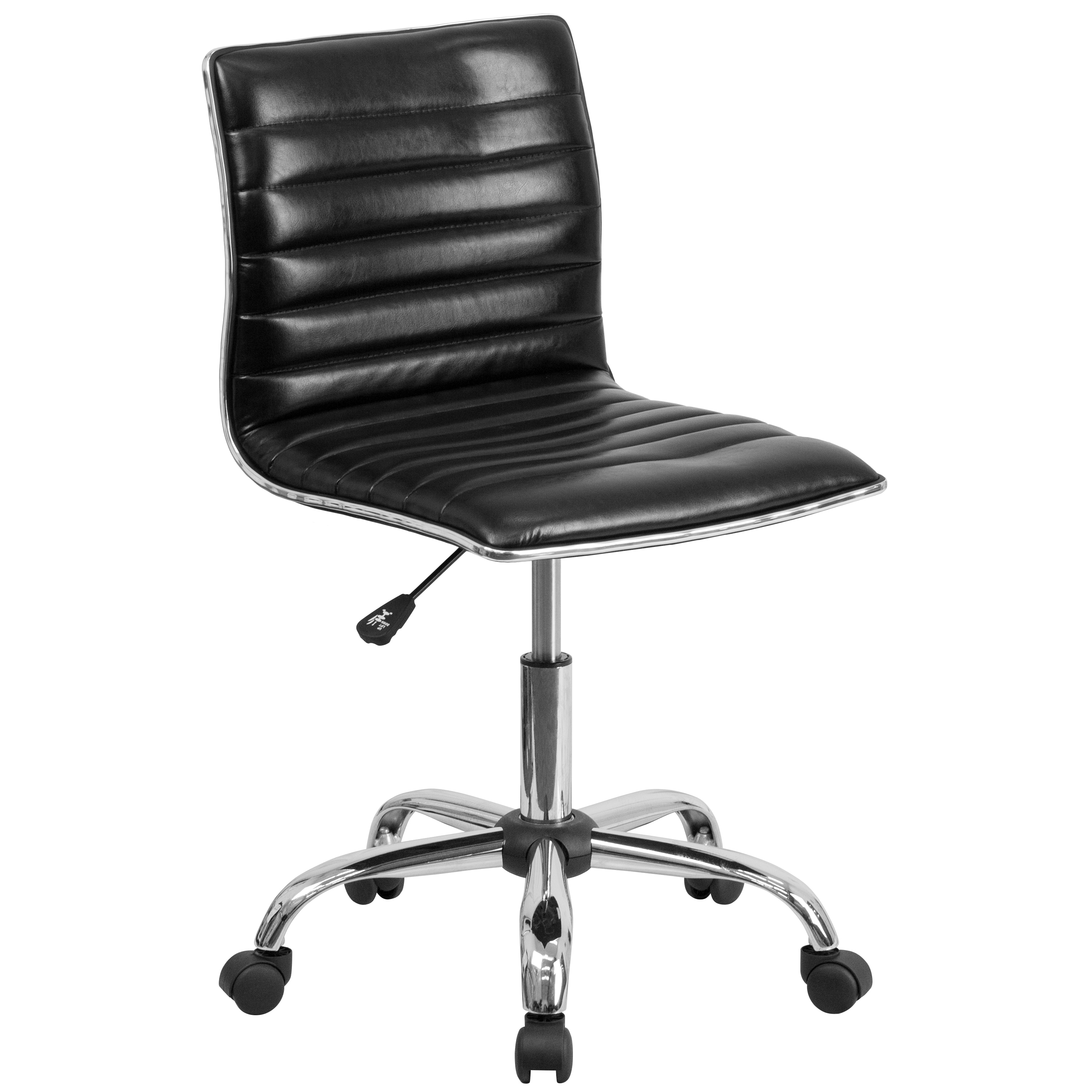 Alan Low Back Armless Black Vinyl Swivel Task Chair with Chrome Base