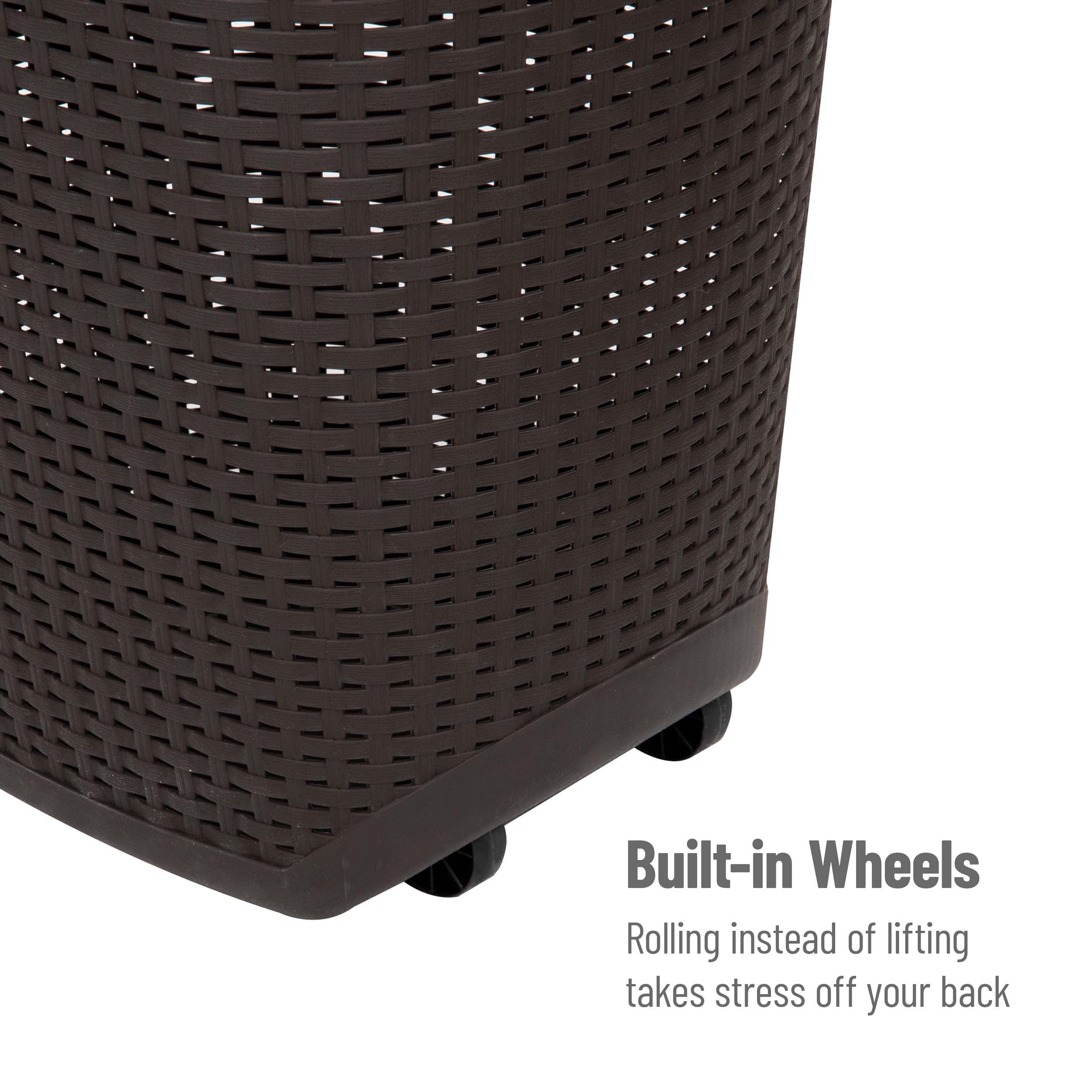 Brown Wicker Rolling Laundry Hamper with Lid and Wheels