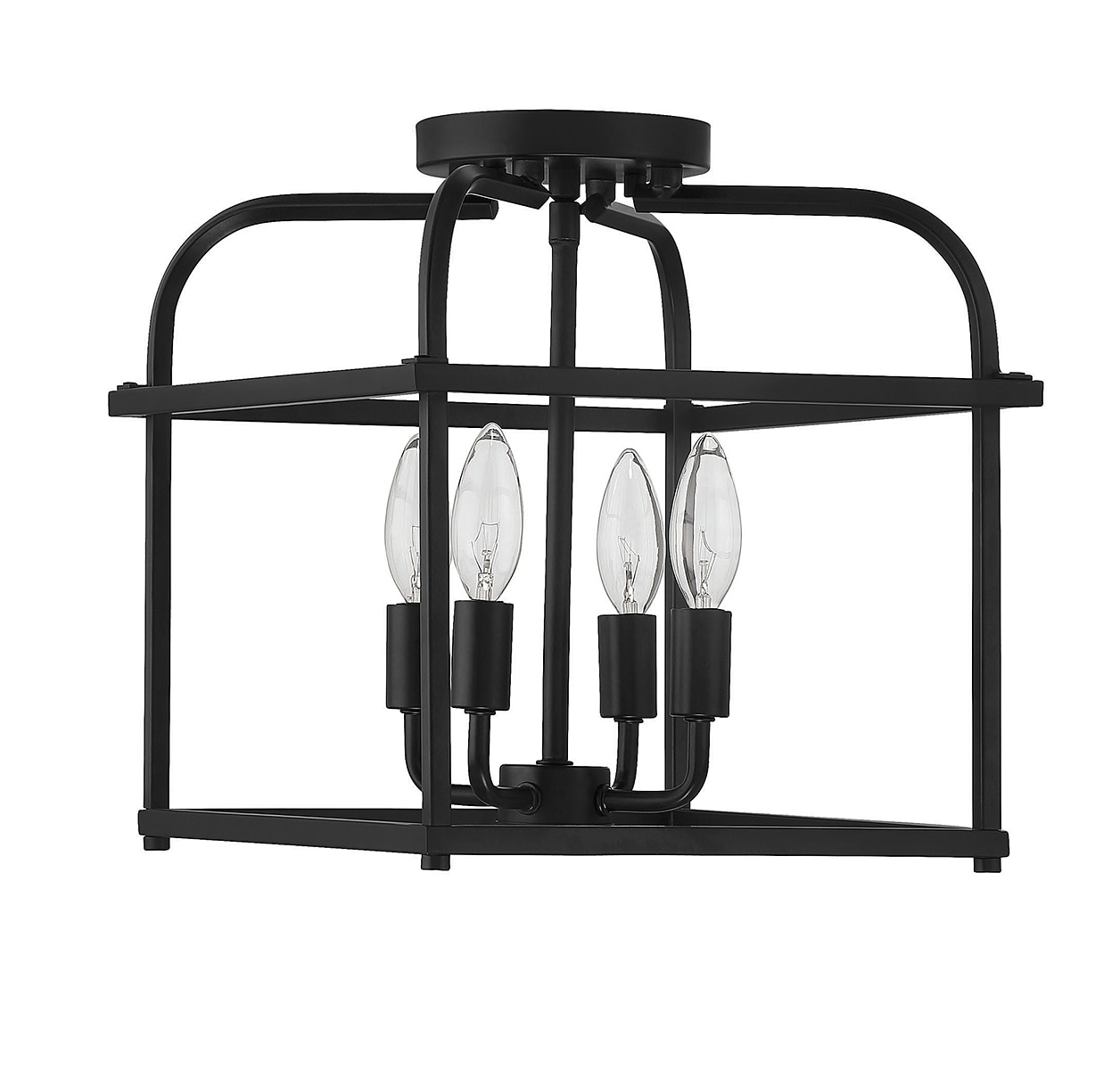 Geometric Charm 4-Light Matte Black Semi-Flush Ceiling Fixture