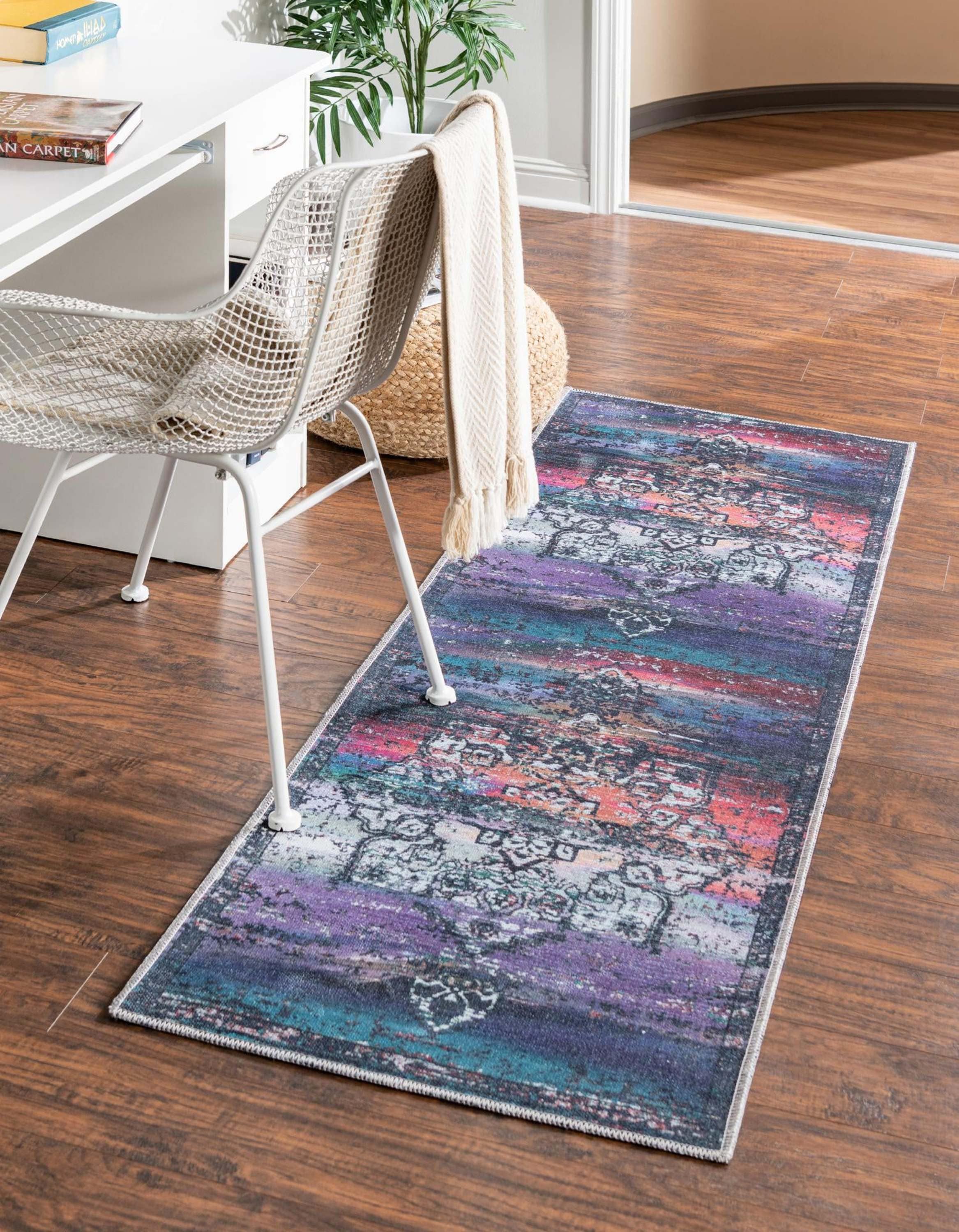 Unique Loom 3166624 Renaissance 2 x 13 (ft) Loomed Polyester Multi Blue Washable Rectangular Indoor Medallion Runner rug