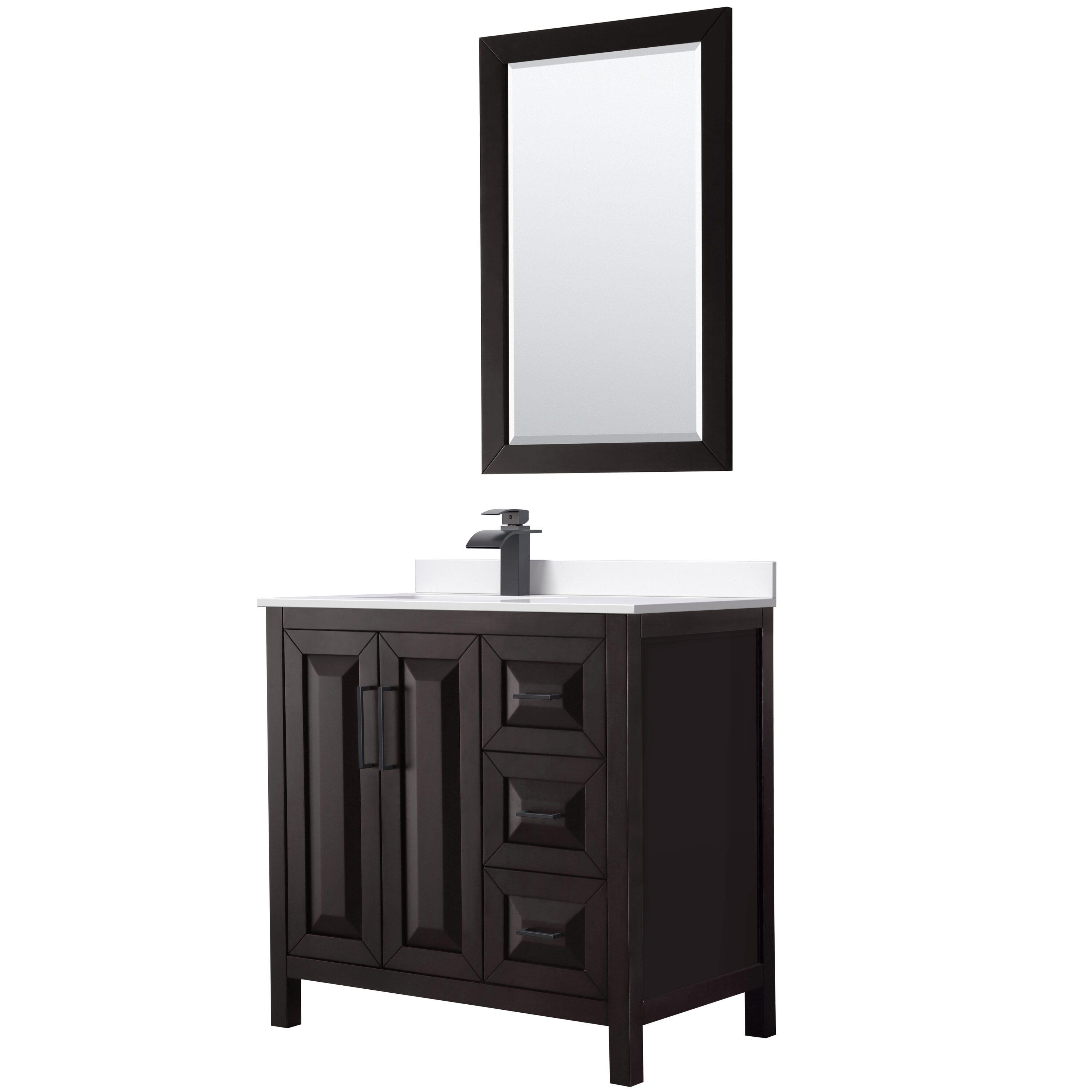 Wyndham Collection WCV252536SEBWCUNSM24 Daria 36-in Dark Espresso Undermount Single Sink Bathroom Vanity with White Cultured Marble Top (Mirror Included)