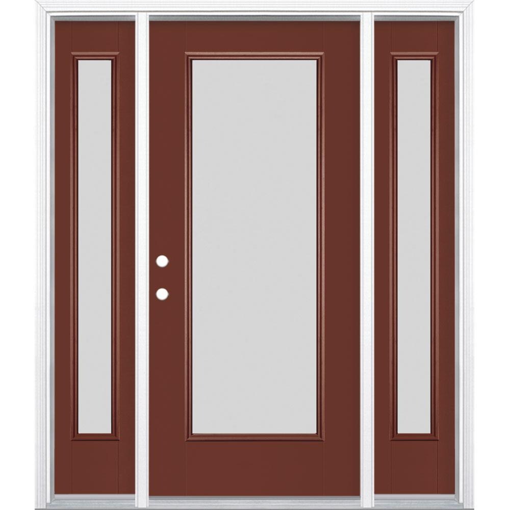 Masonite 896293 Blanca 64-in x 80-in Fiberglass Full Lite Right-Hand Inswing Fox Tail Painted Single Front Door with Sidelights with Brickmould Insulating Core