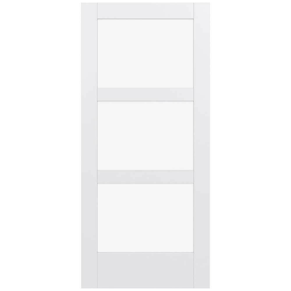 JELD-WEN LOWOLJW221100357 MODA 1035W 36-in x 80-in Primed 3-panel square Clear glass Smooth Solid core Primed MDF Slab Door