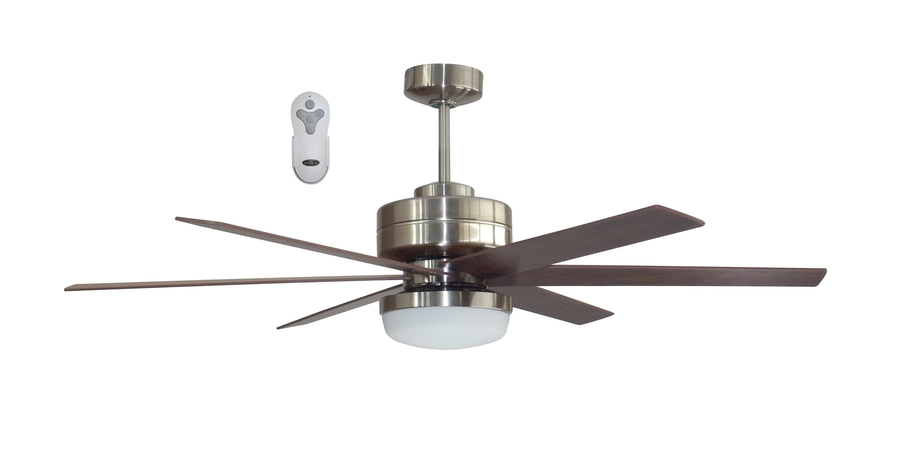 6-Reversible Blades Remote Control Brushed Nickel Ceiling Fan Light Kit 54 in 