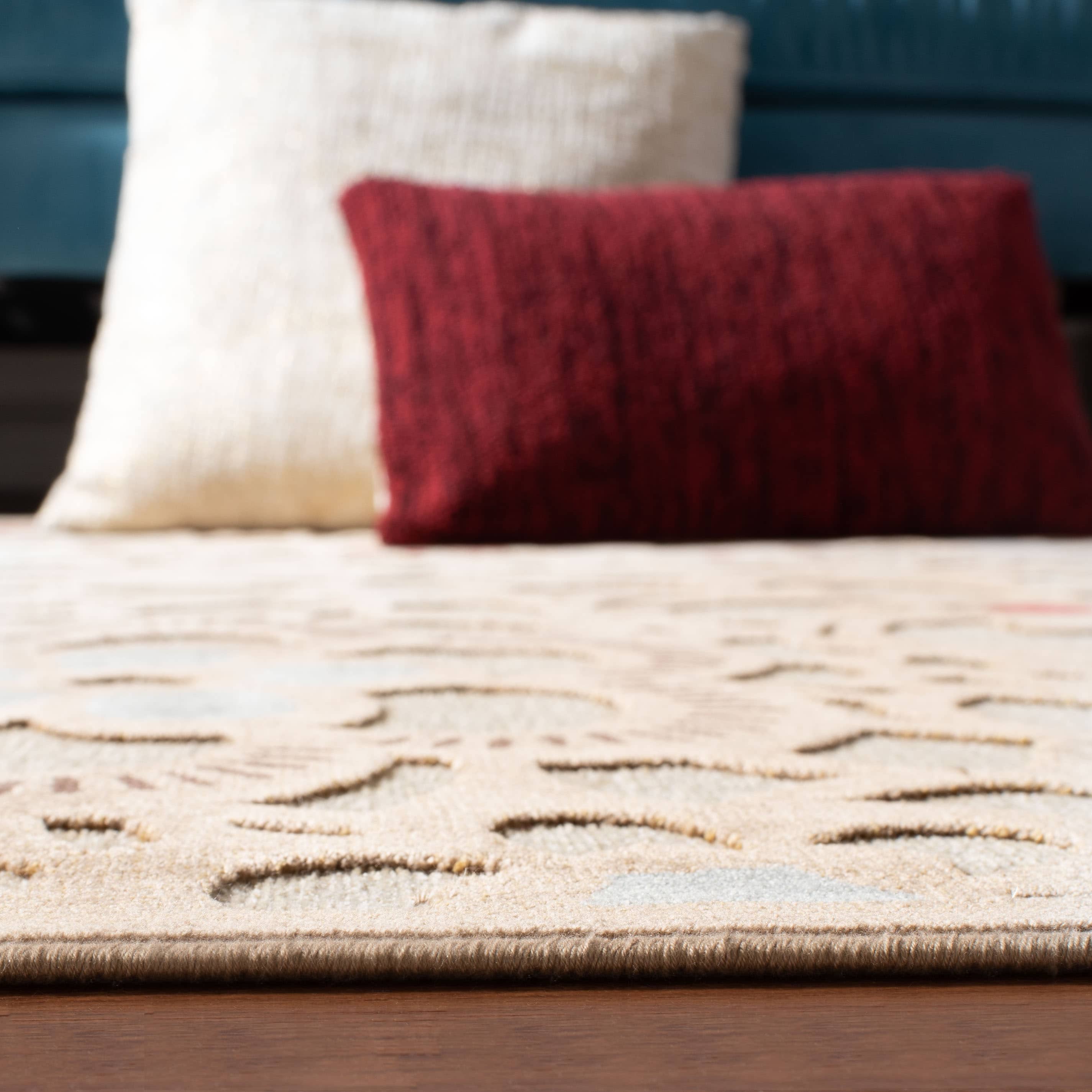 Taupe and Beige Floral Viscose Chenille Area Rug