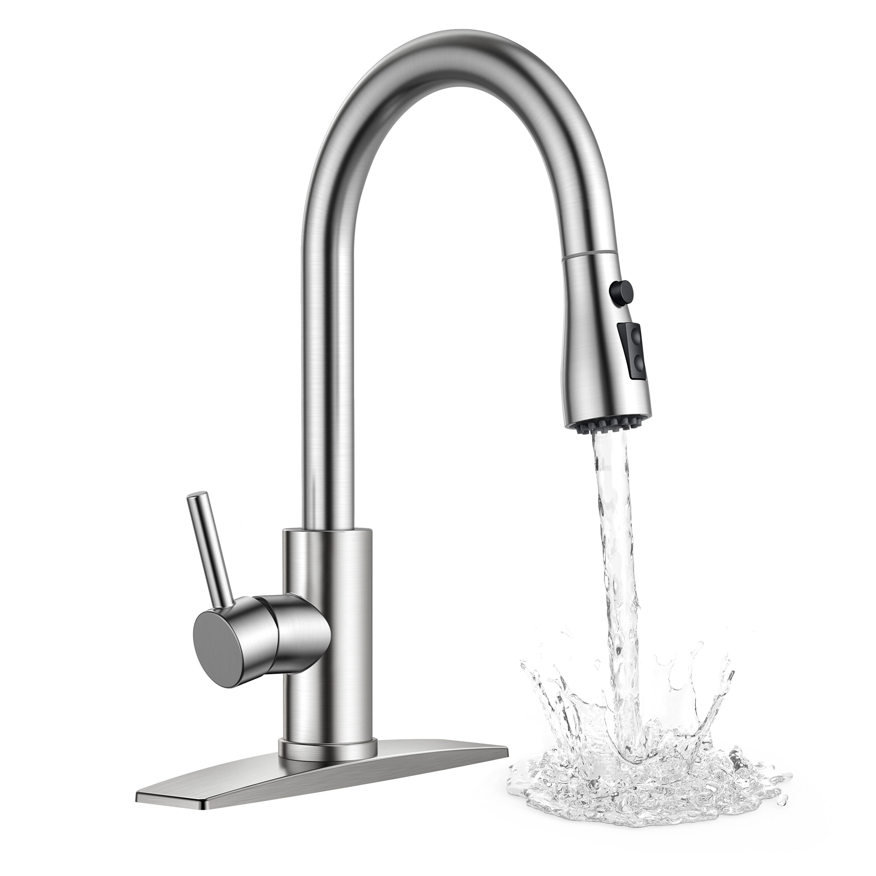 FORIOUS Brushed Gold Kitchen Faucet with Sprayer and 3.5-in Strainer