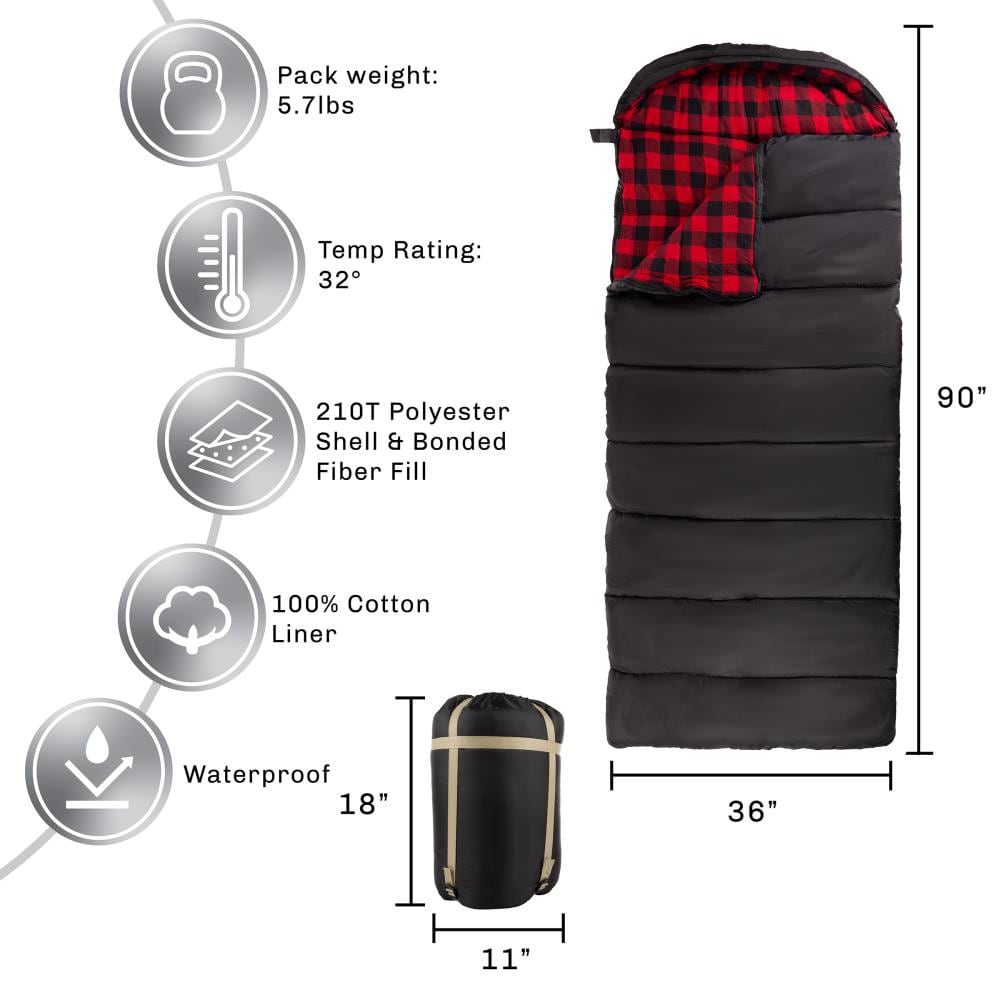 Leisure Sports Leisure Sports 3 Season Xl Sleeping Bag, Black/Red in ...