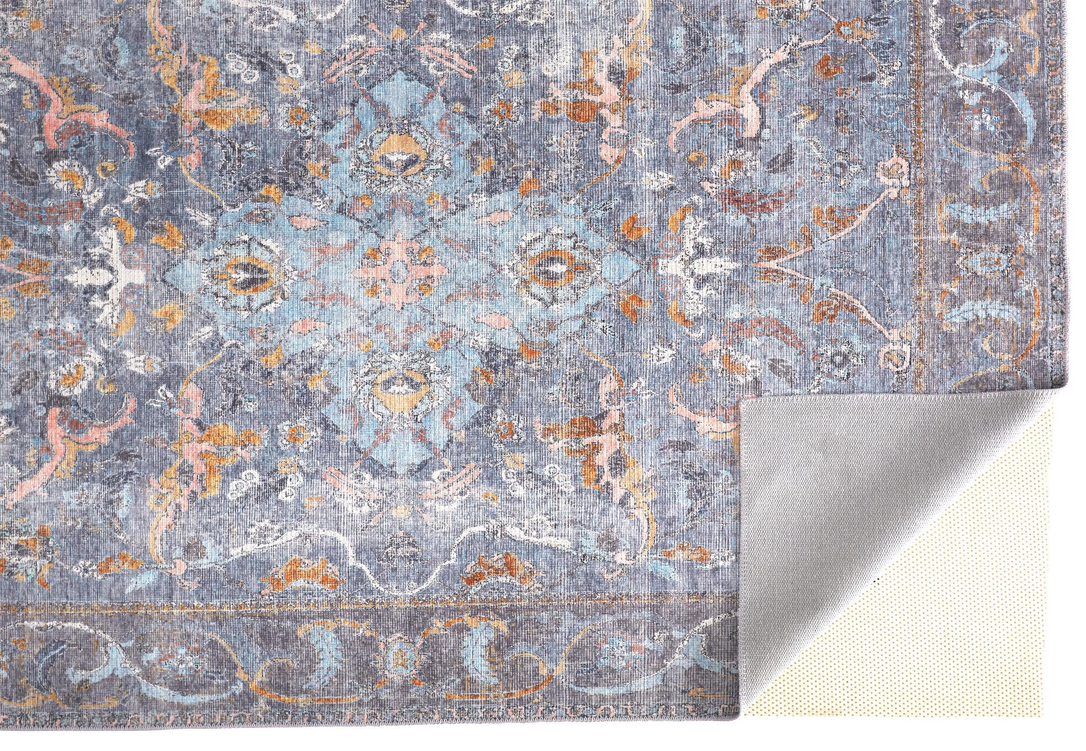 Percy Blue and Gray Medallion Washable Area Rug