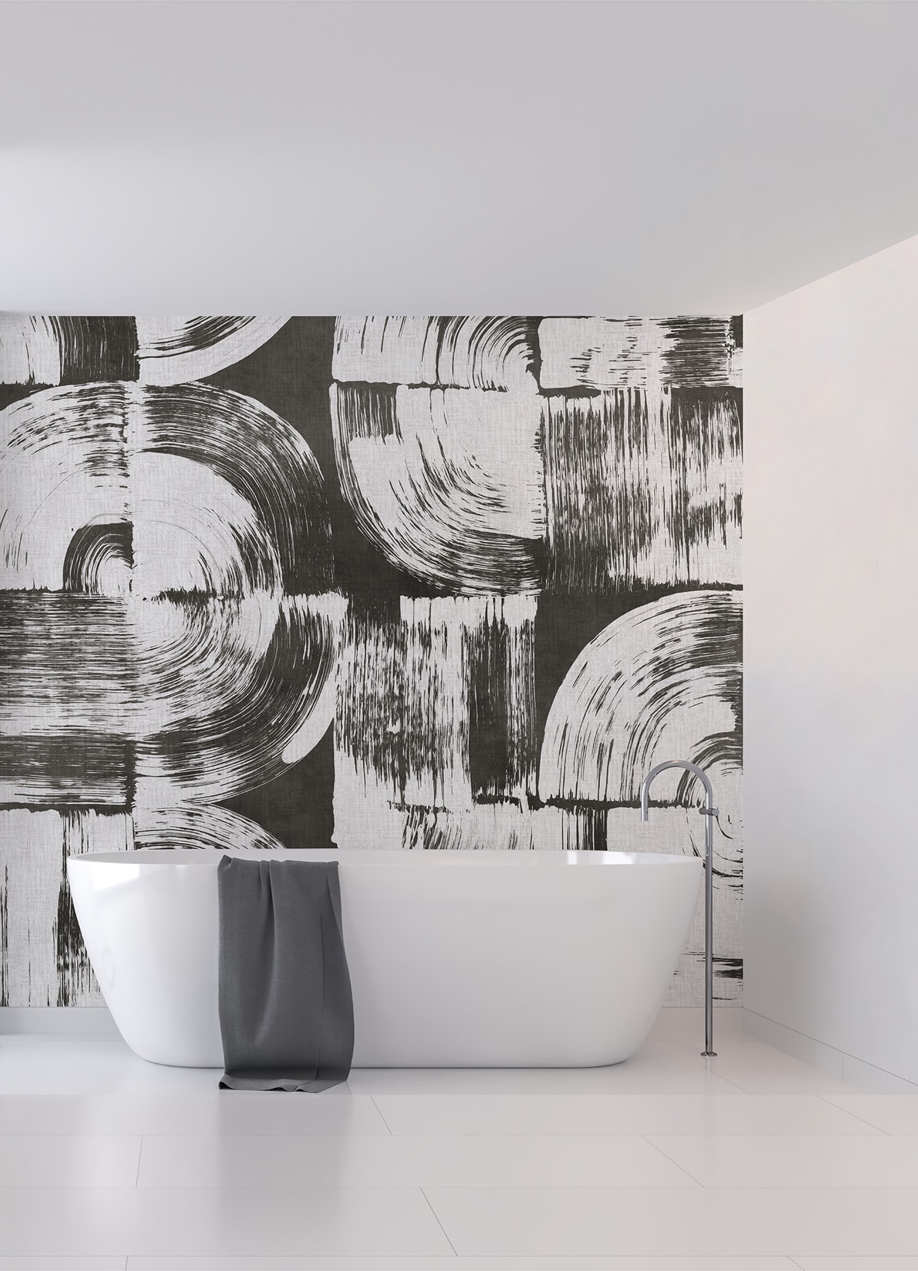 Large Black and White Geometric Brushstroke Wall Mural