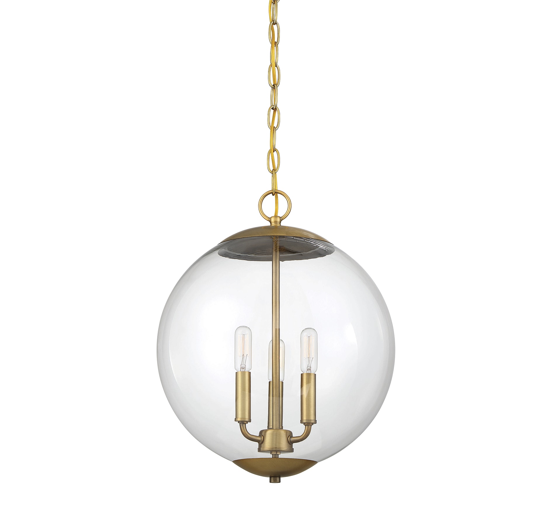 Meridian Lite Trends M70060NB Meridian 3 -Light Natural Brass Modern/contemporary Clear glass Globe Medium Hanging Pendant light