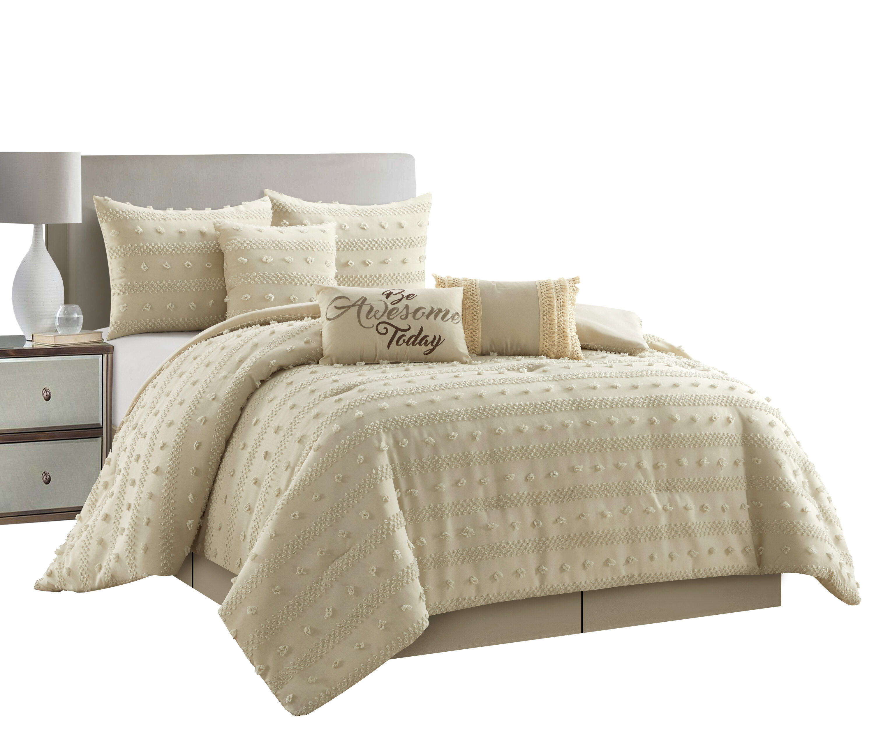 Nanshing 7 Piece Taupe Queen Comforter Set Vinevale7 Q Taup At