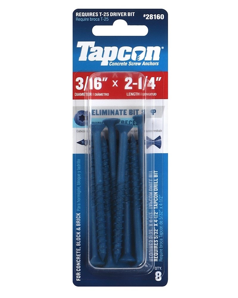 Tapcon 28160 3/16-in x 2-1/4-in Concrete Screws Anchors 8 -Pack