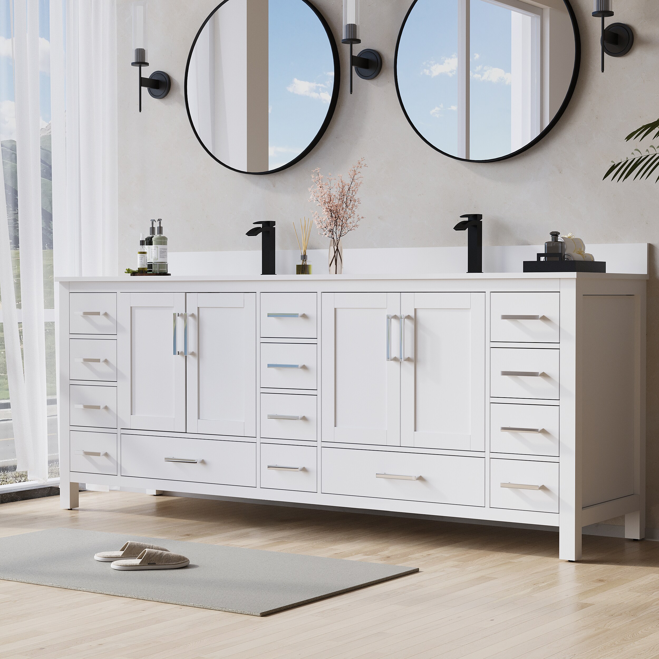 WELLFOR EX4 60-in x 32-in Lighted LED Fog Free Surface/Recessed Mount Silver Mirrored Soft Close Medicine Cabinet with Outlet