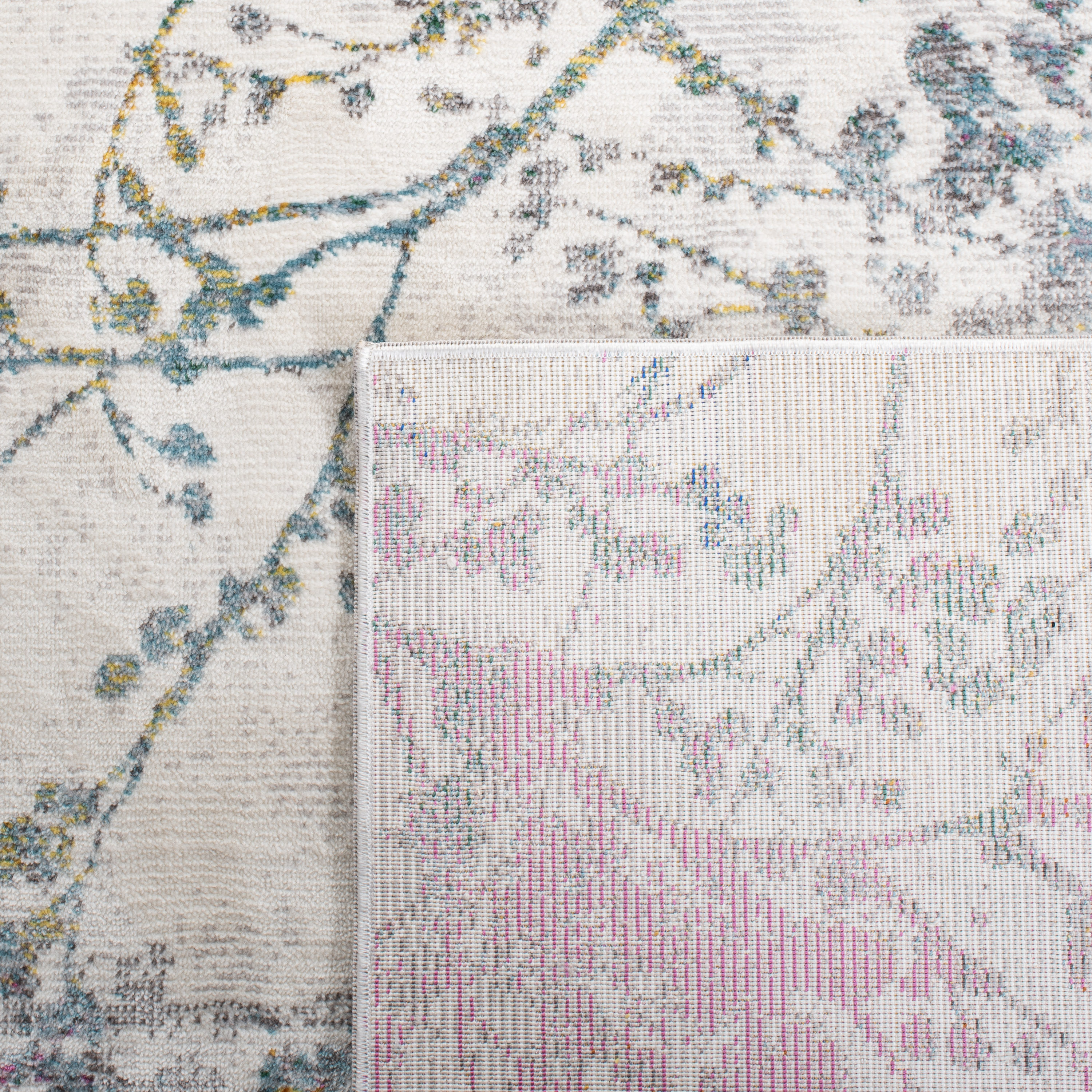 Ivory and Multicolor Synthetic Rectangular 9' x 12' Area Rug