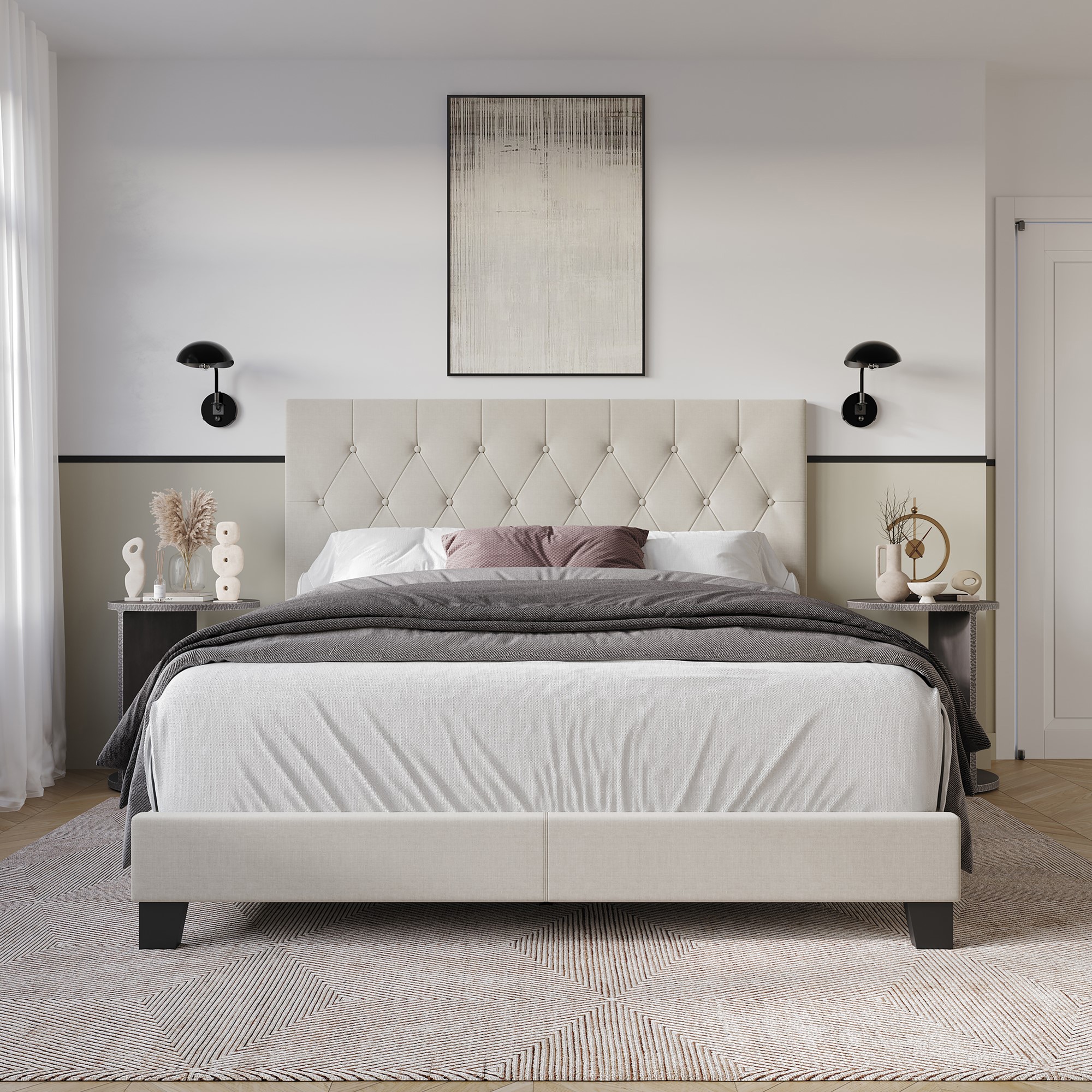 Home Design 80178-531 Dillon Warm Gray Queen Wood Panel Bed