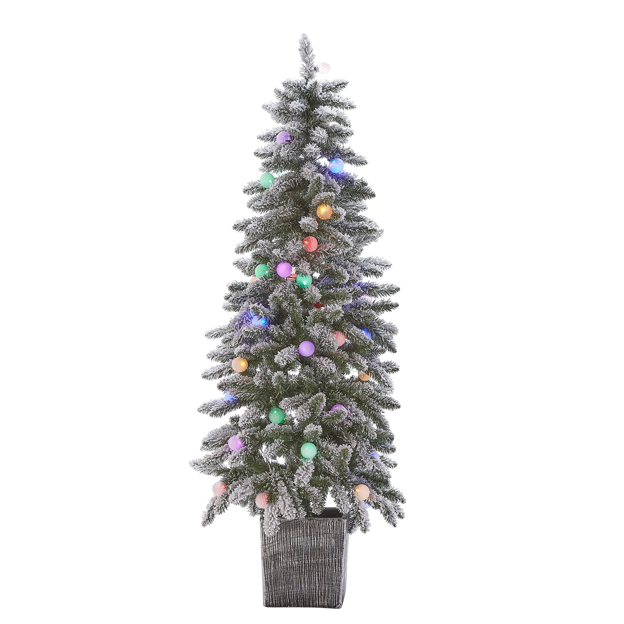 Maypex 5 ft. Green Lighted Flocked Spruce Artificial Christmas Tree