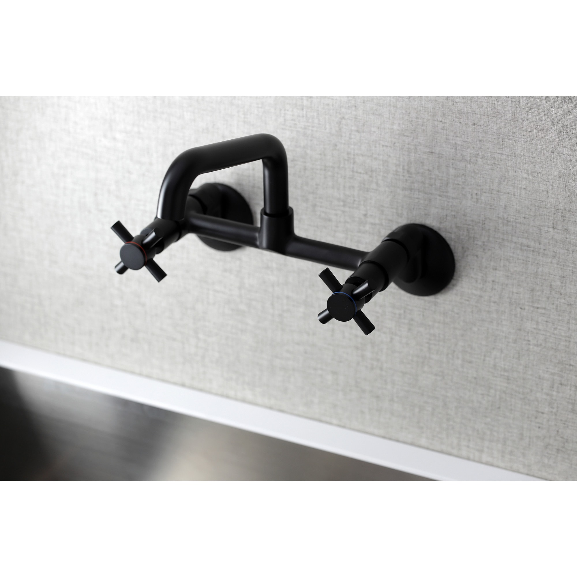 Kingston Brass WLKS423MB Concord Matte black Double Handle Wall-mount Kitchen Faucet